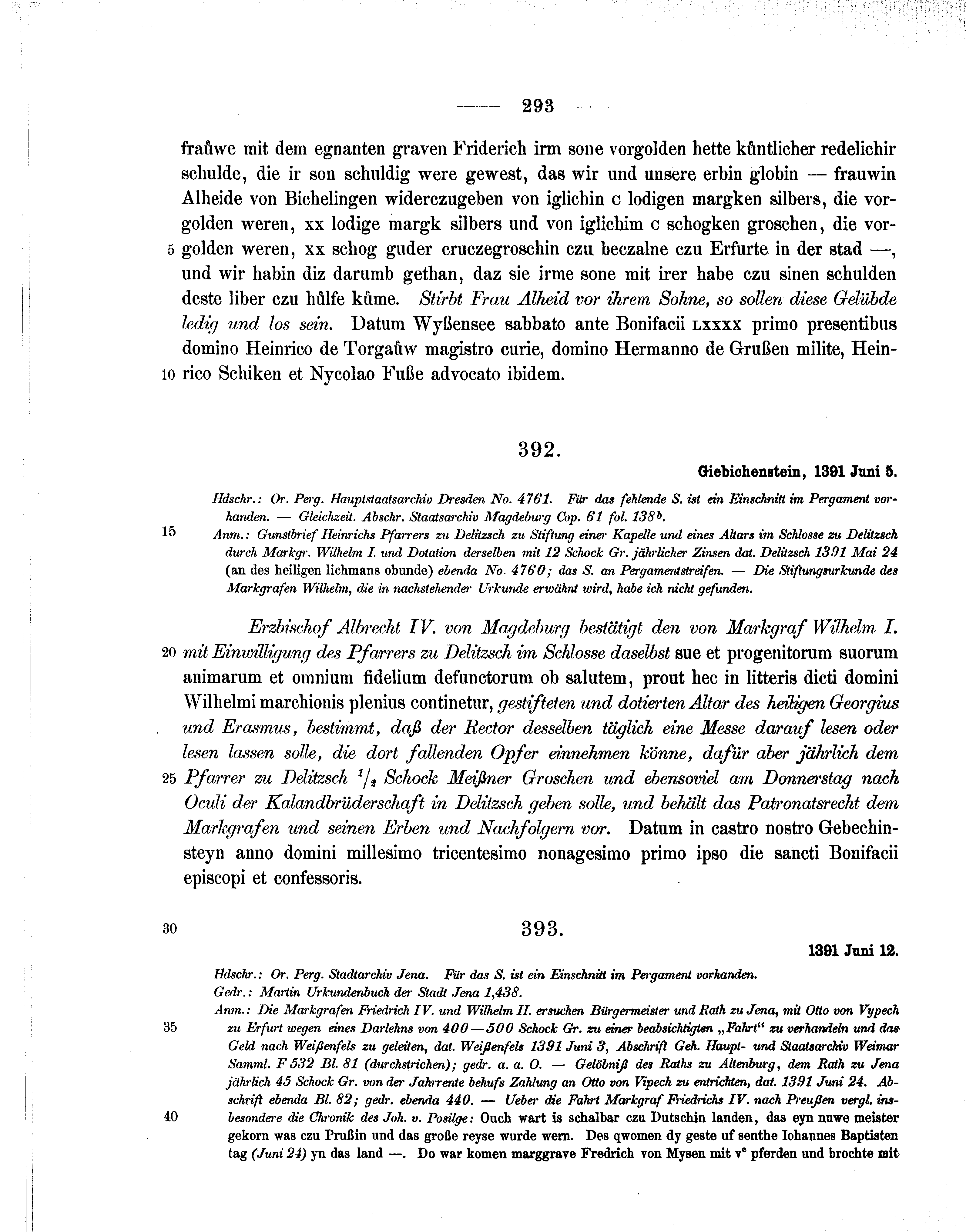 Historische Urkunde Seite 293 aus Band cds1b1