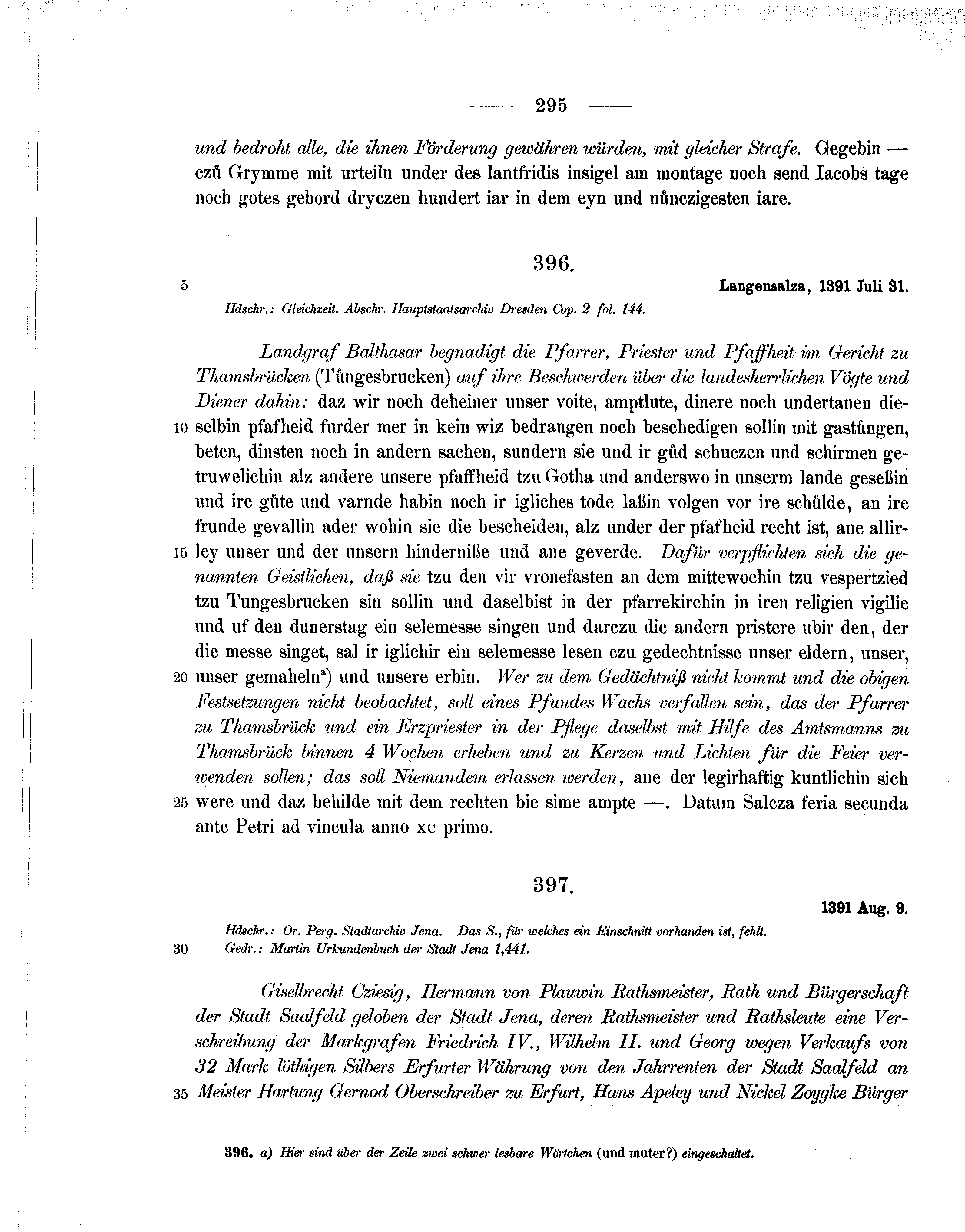 Historische Urkunde Seite 295 aus Band cds1b1