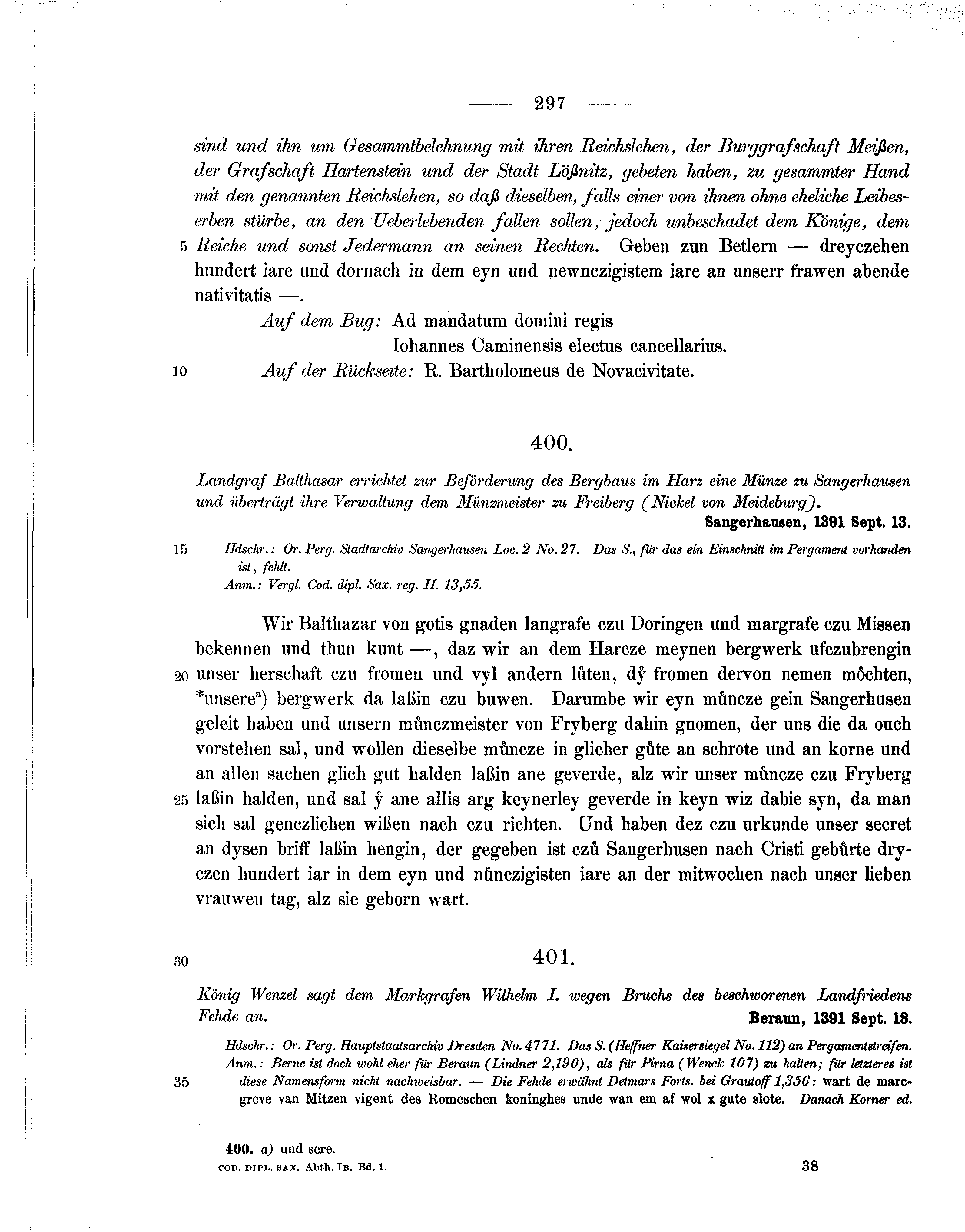 Historische Urkunde Seite 297 aus Band cds1b1