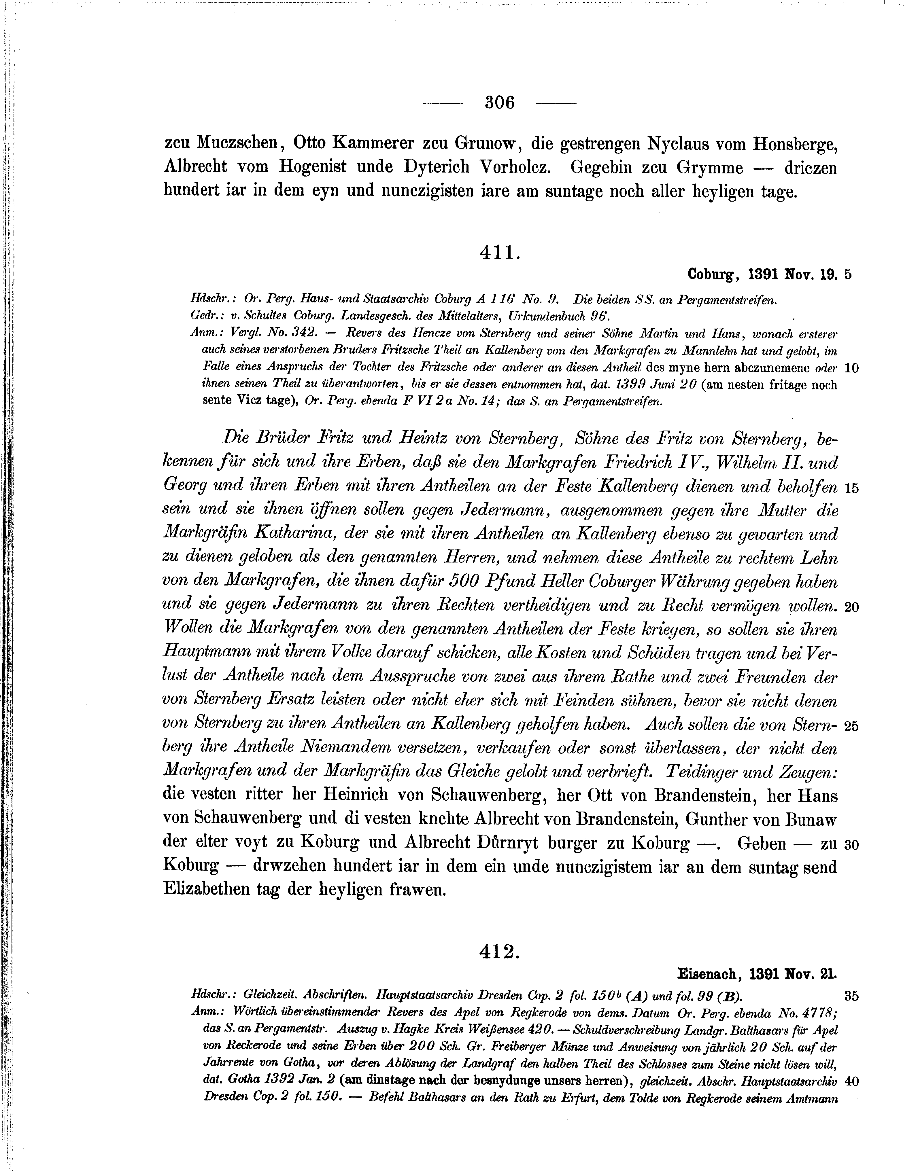 Historische Urkunde Seite 306 aus Band cds1b1