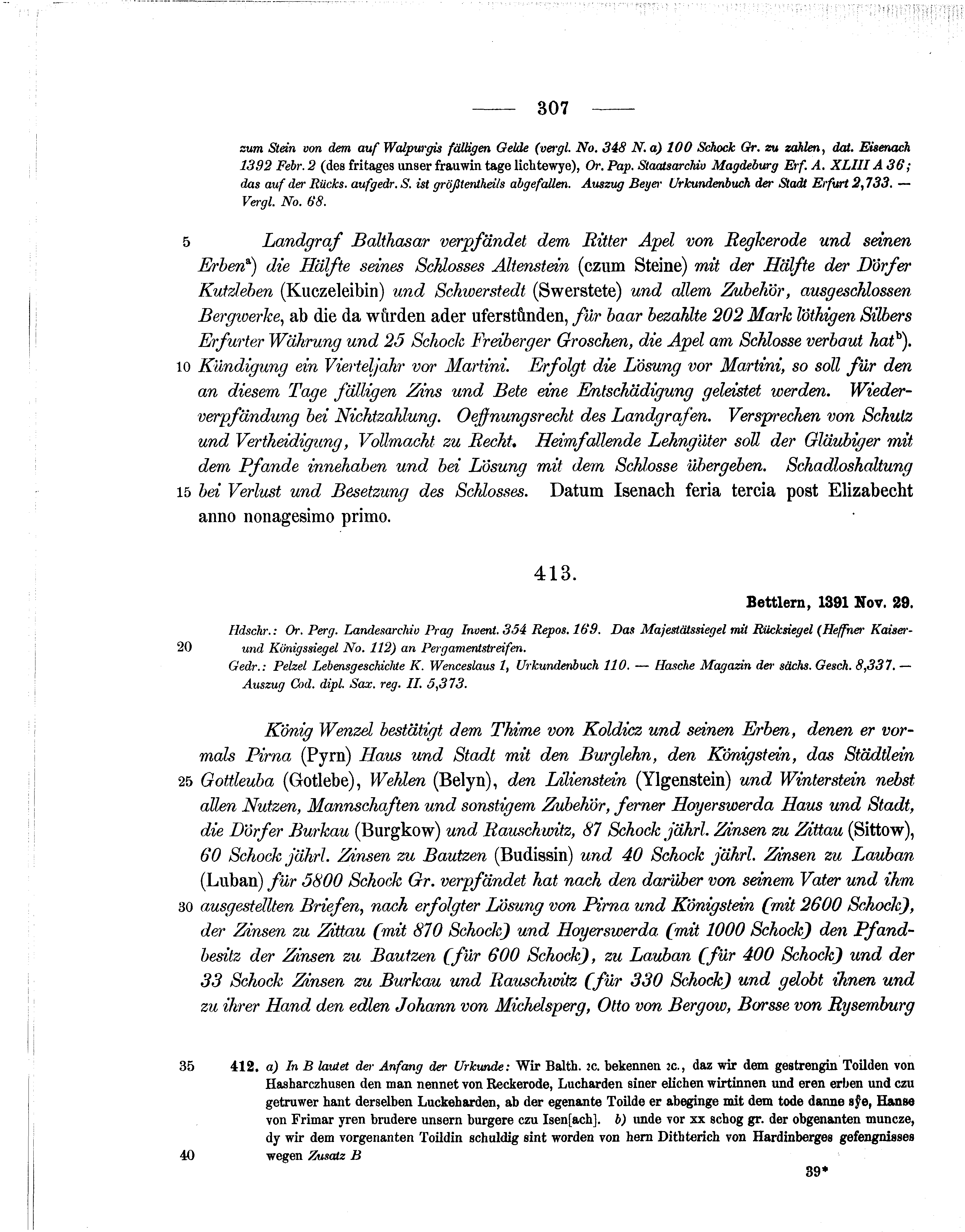 Historische Urkunde Seite 307 aus Band cds1b1