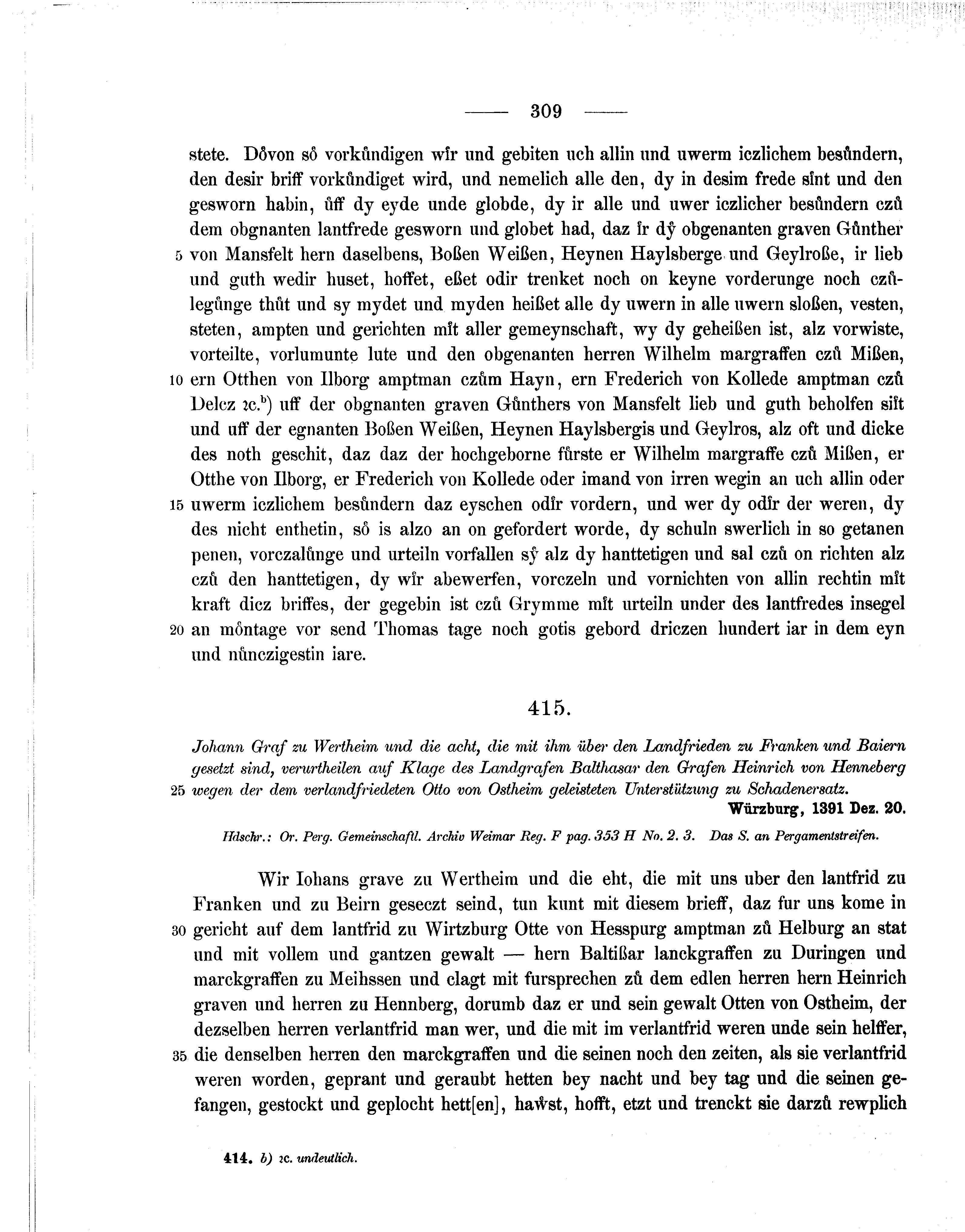 Historische Urkunde Seite 309 aus Band cds1b1