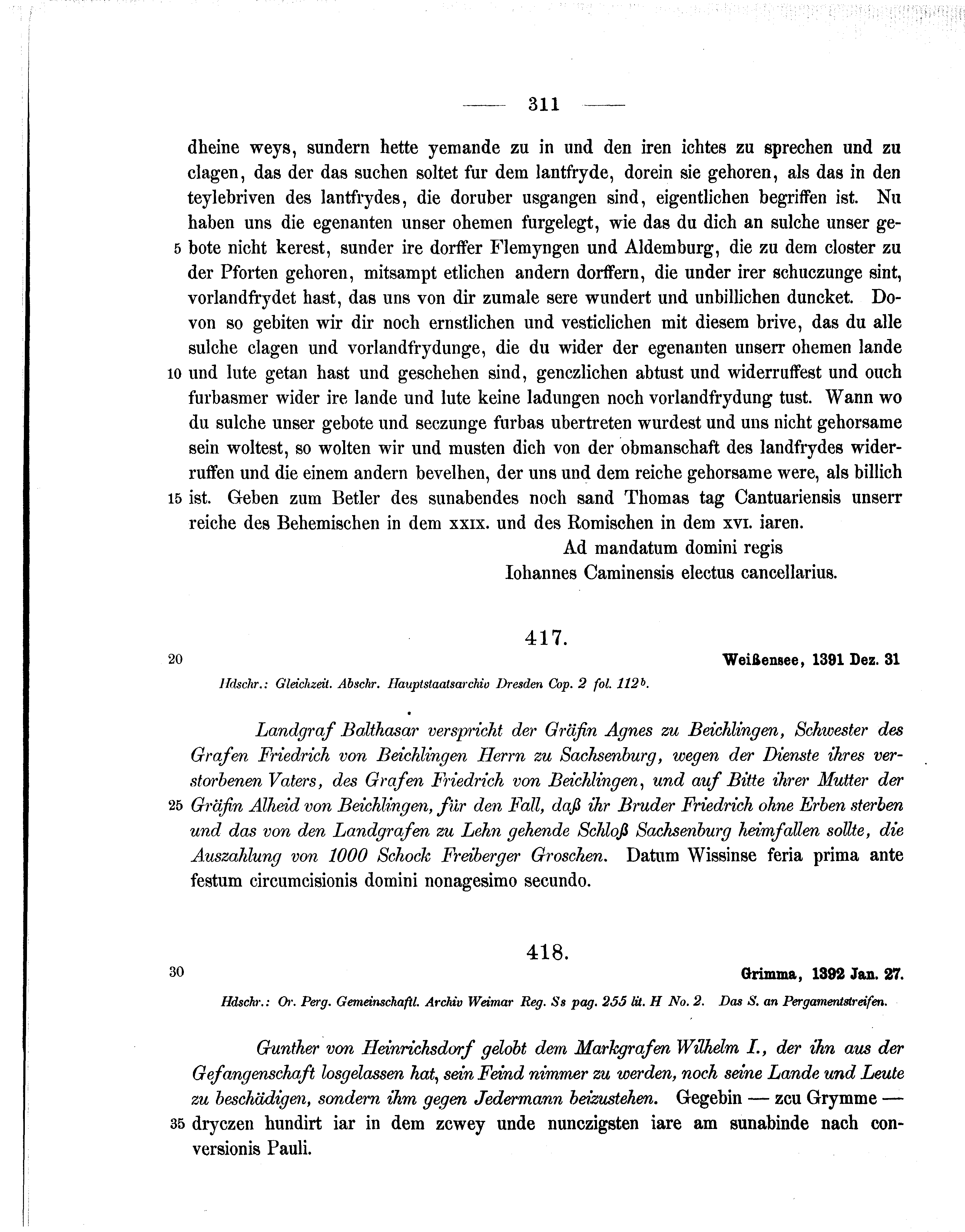 Historische Urkunde Seite 311 aus Band cds1b1