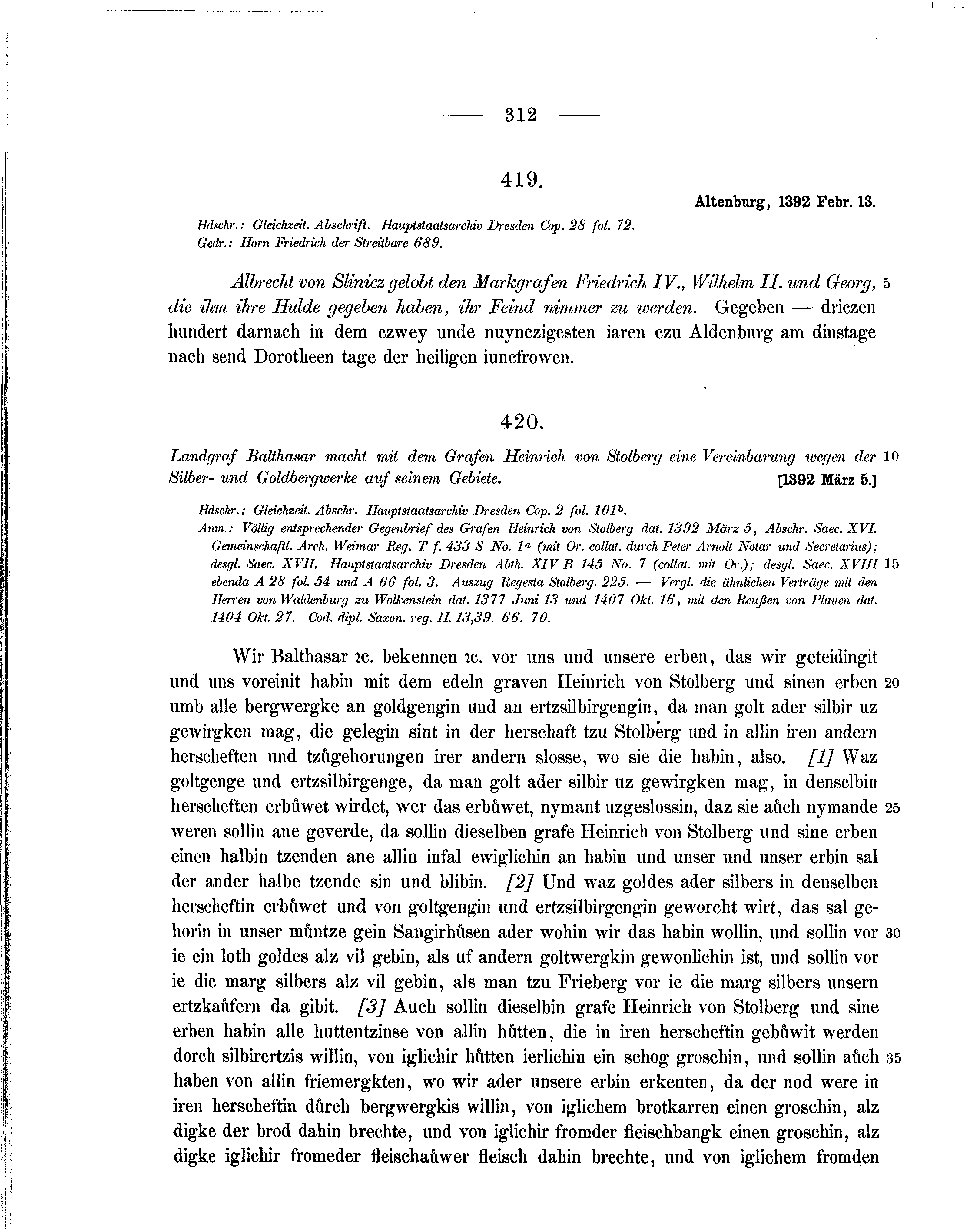Historische Urkunde Seite 312 aus Band cds1b1
