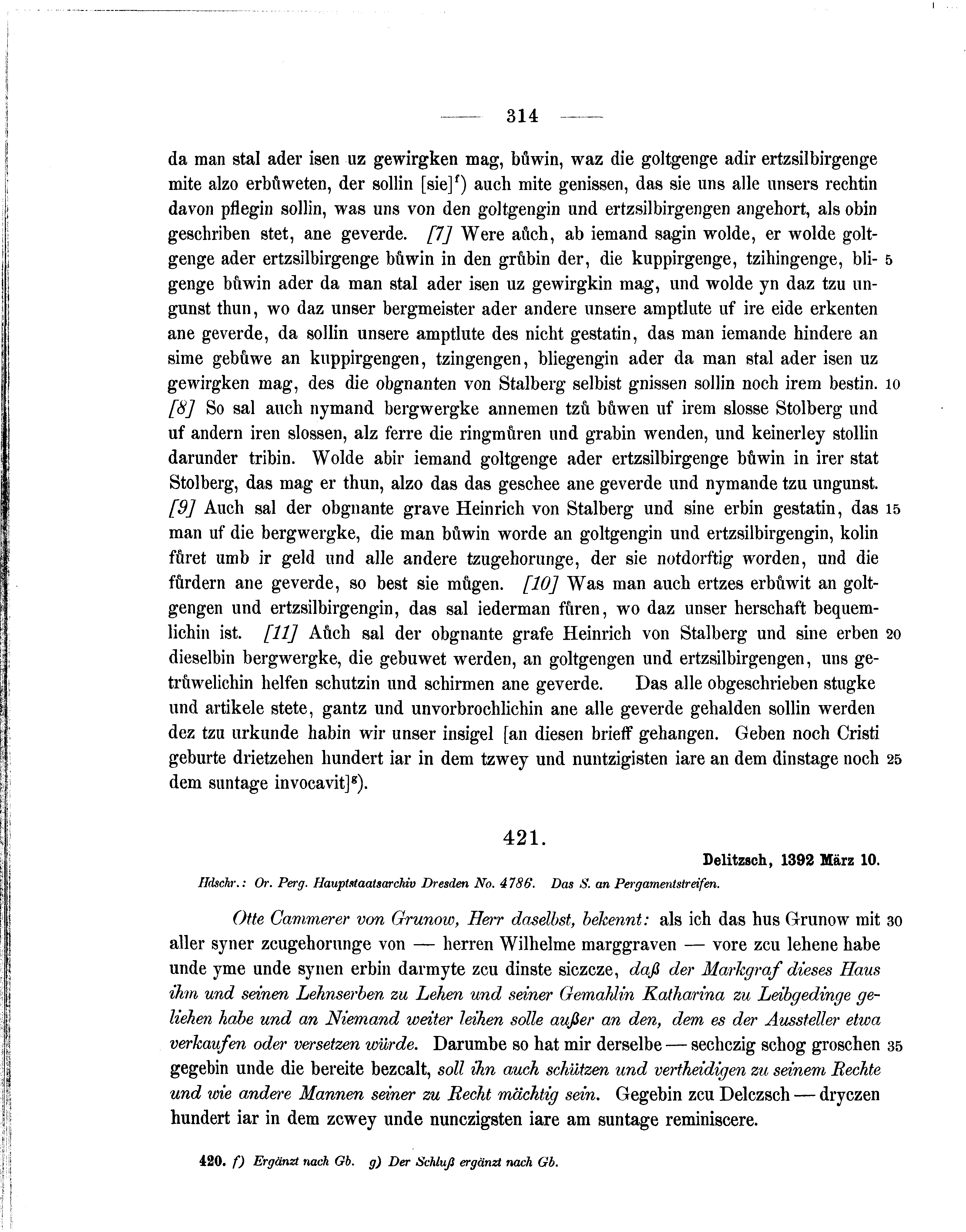 Historische Urkunde Seite 314 aus Band cds1b1