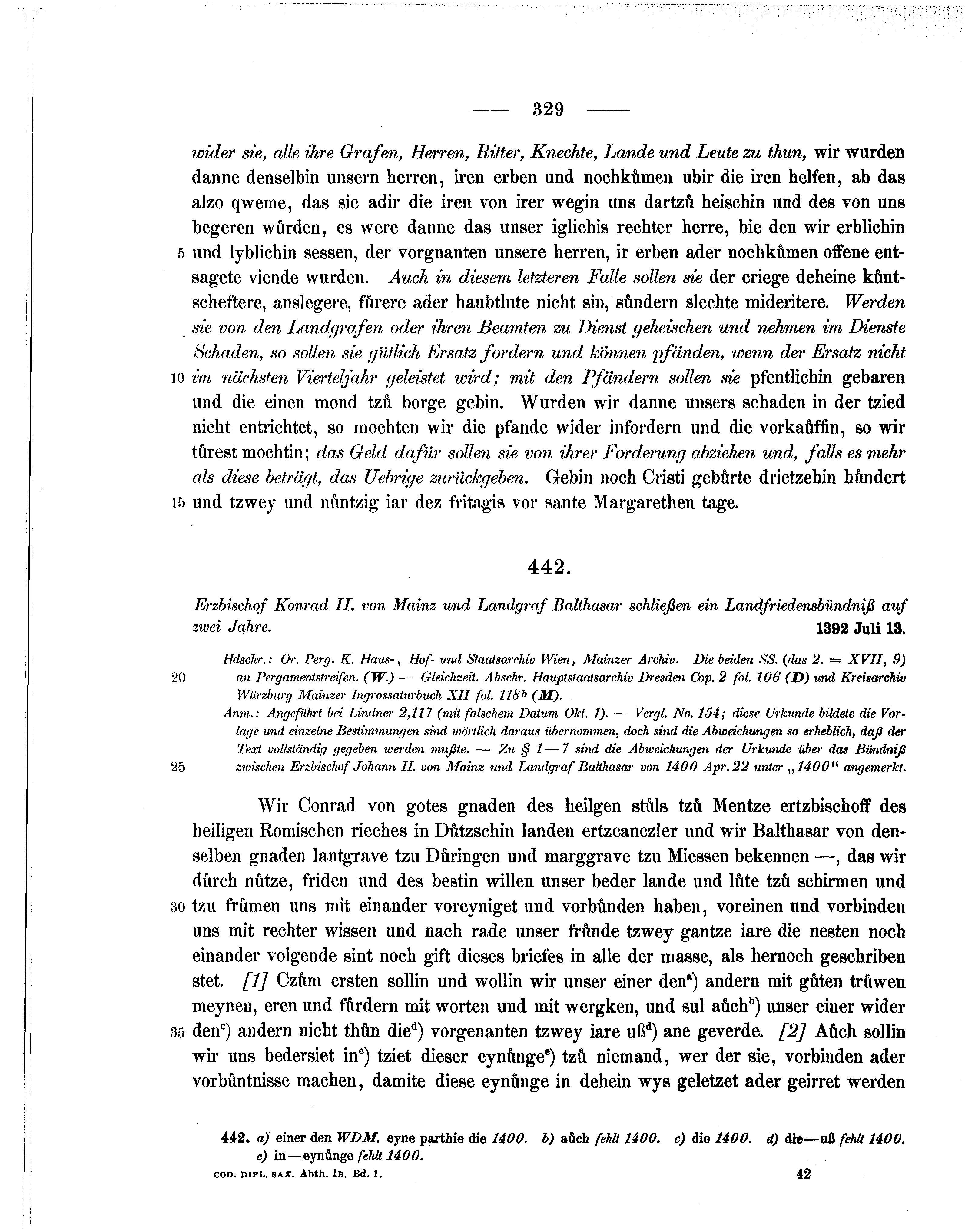 Historische Urkunde Seite 329 aus Band cds1b1
