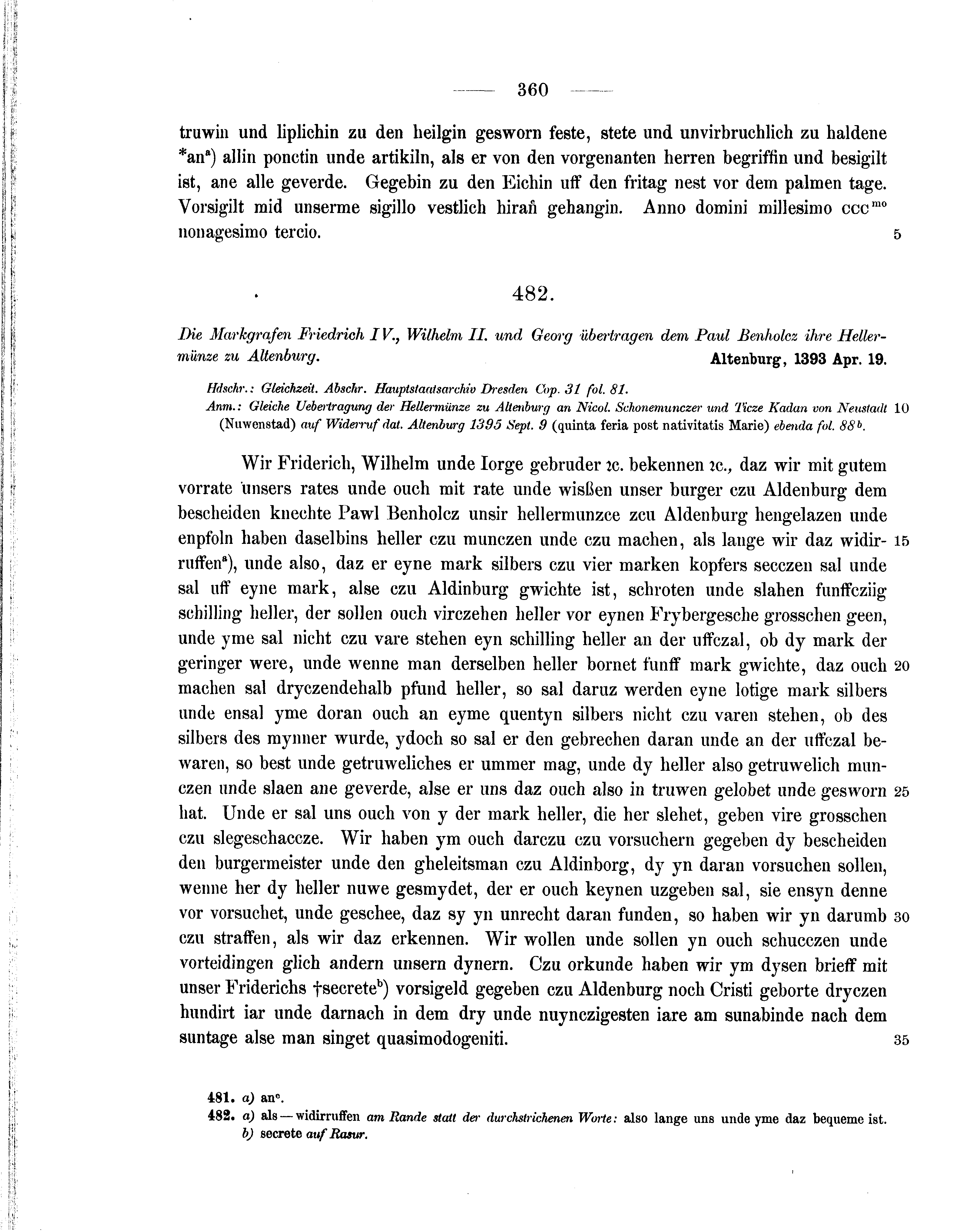 Historische Urkunde Seite 360 aus Band cds1b1