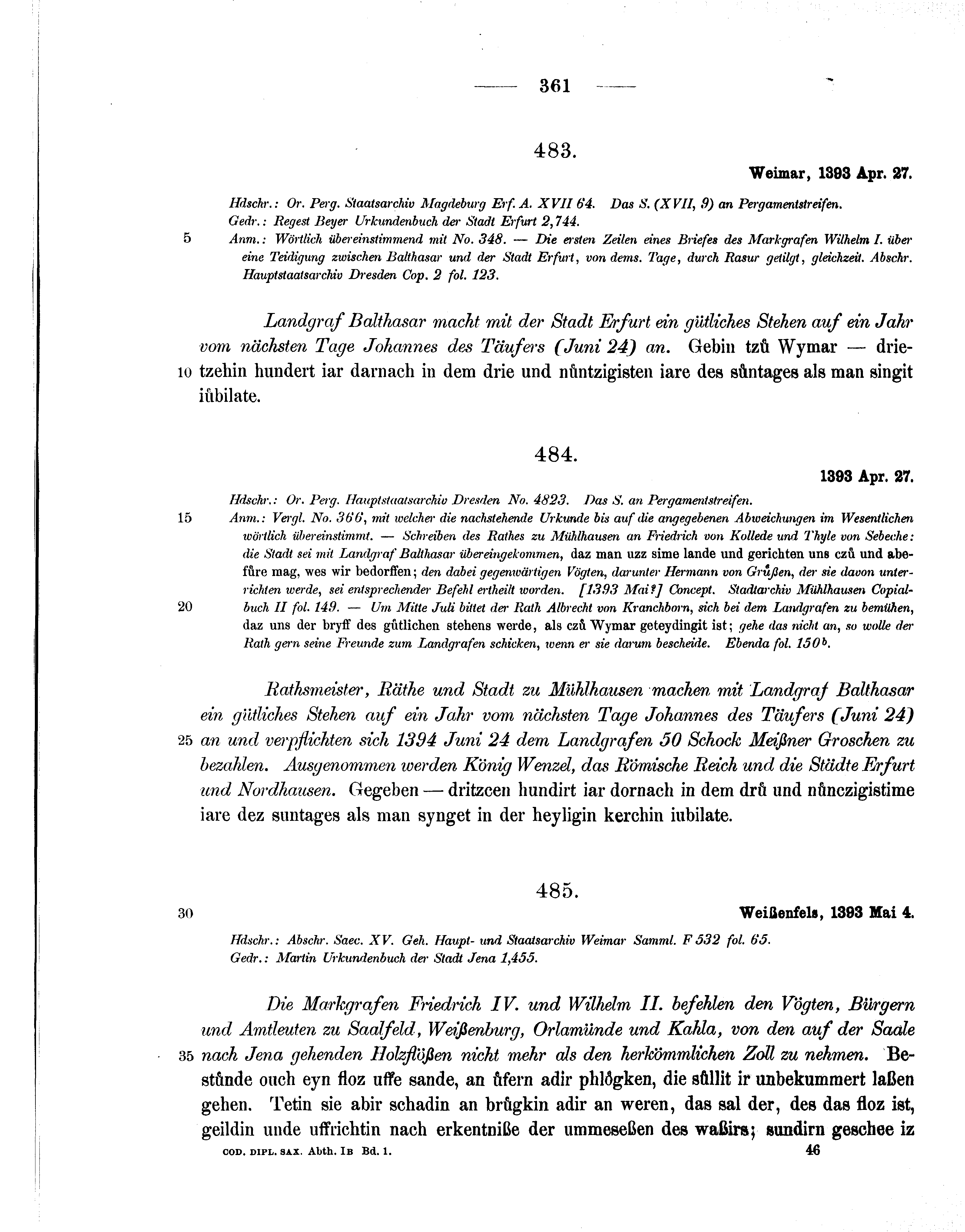 Historische Urkunde Seite 361 aus Band cds1b1
