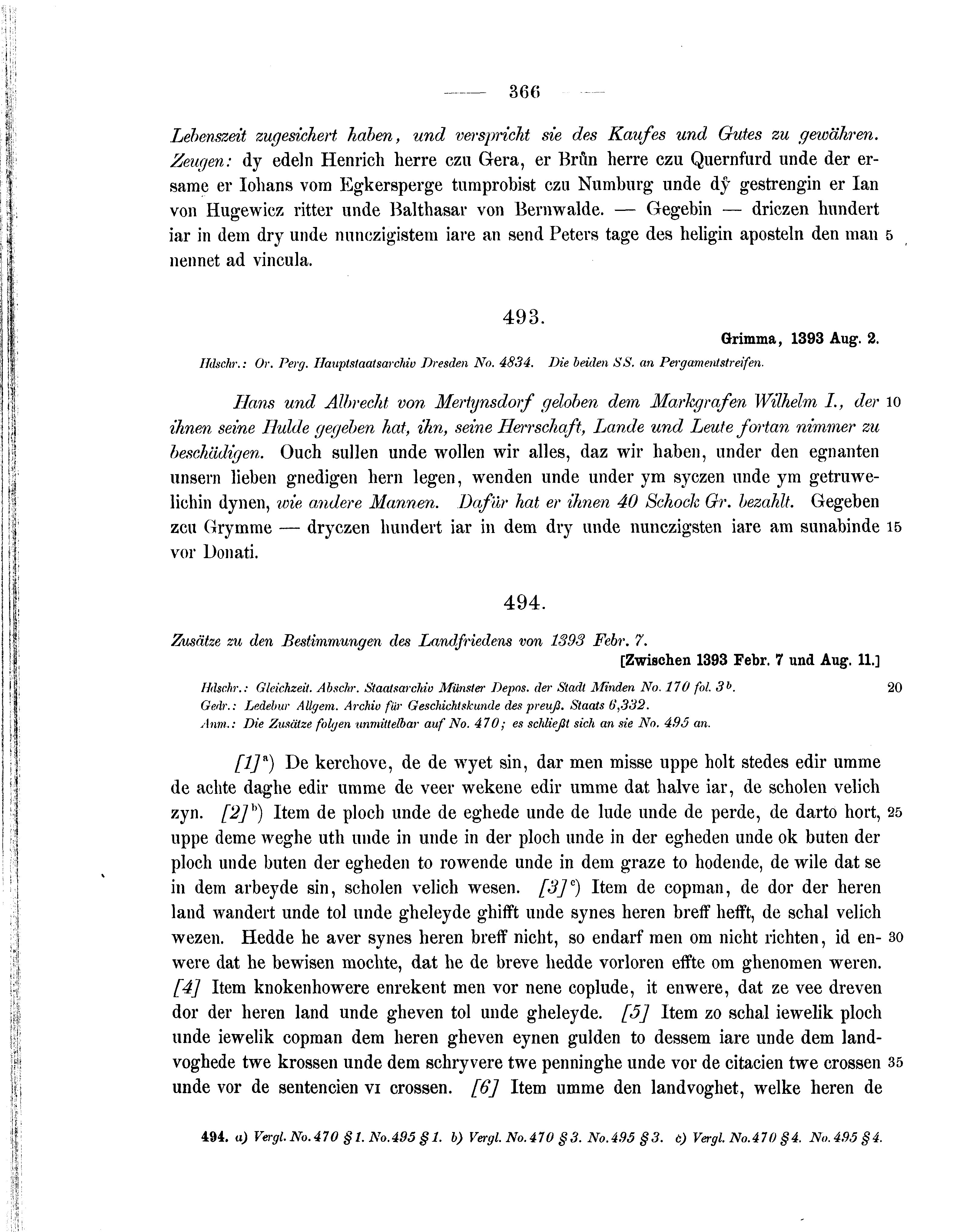 Historische Urkunde Seite 366 aus Band cds1b1