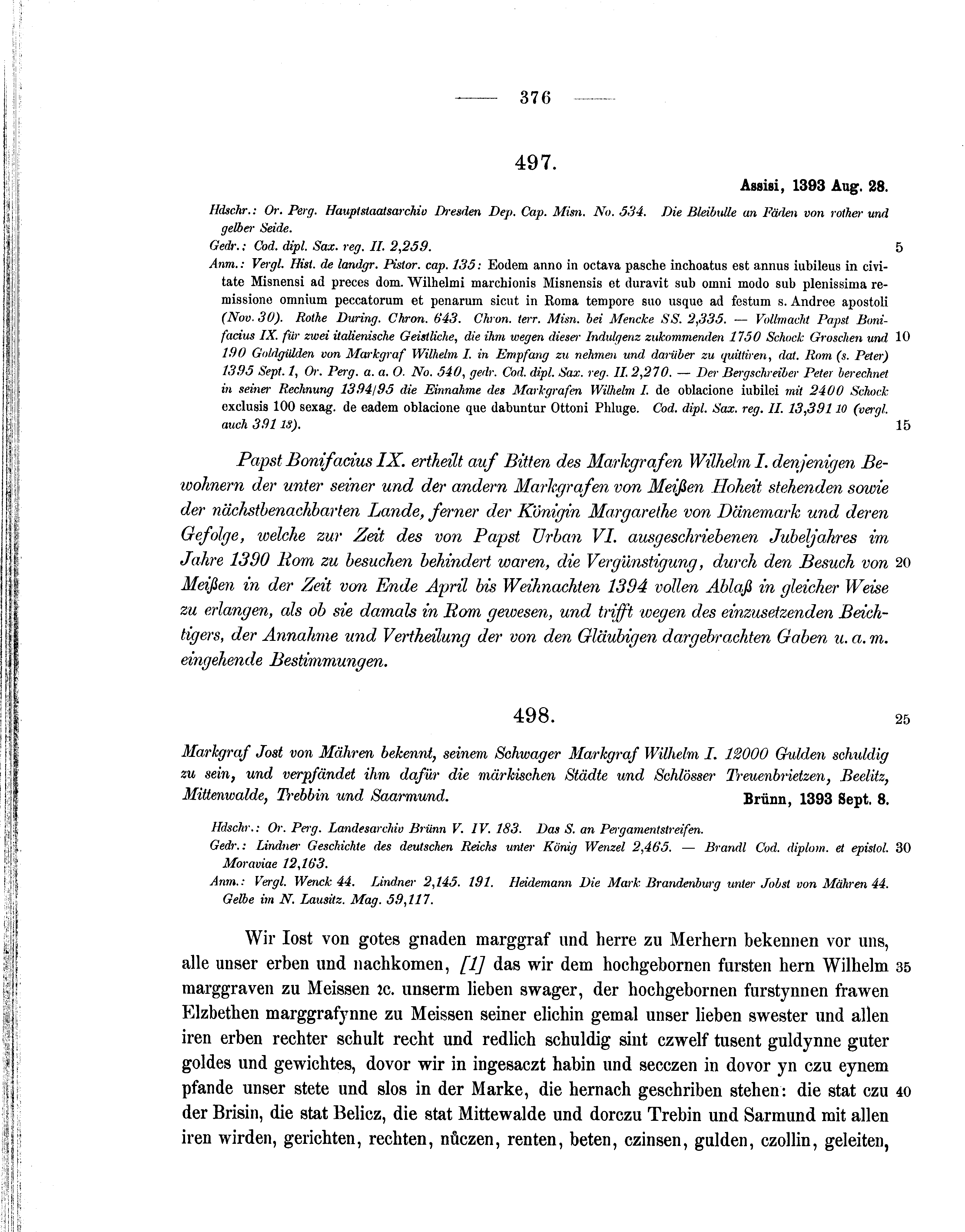 Historische Urkunde Seite 376 aus Band cds1b1