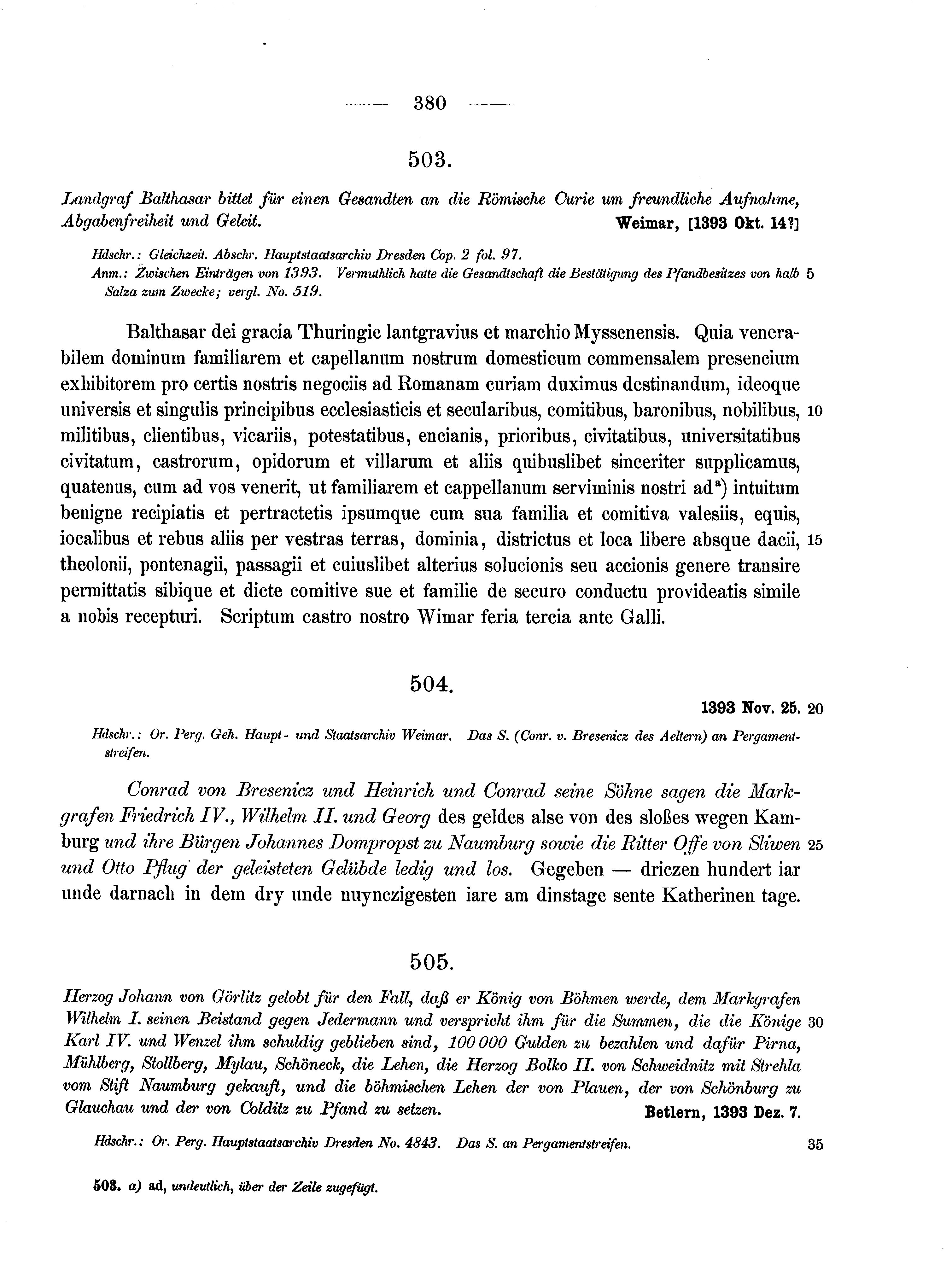 Historische Urkunde Seite 380 aus Band cds1b1