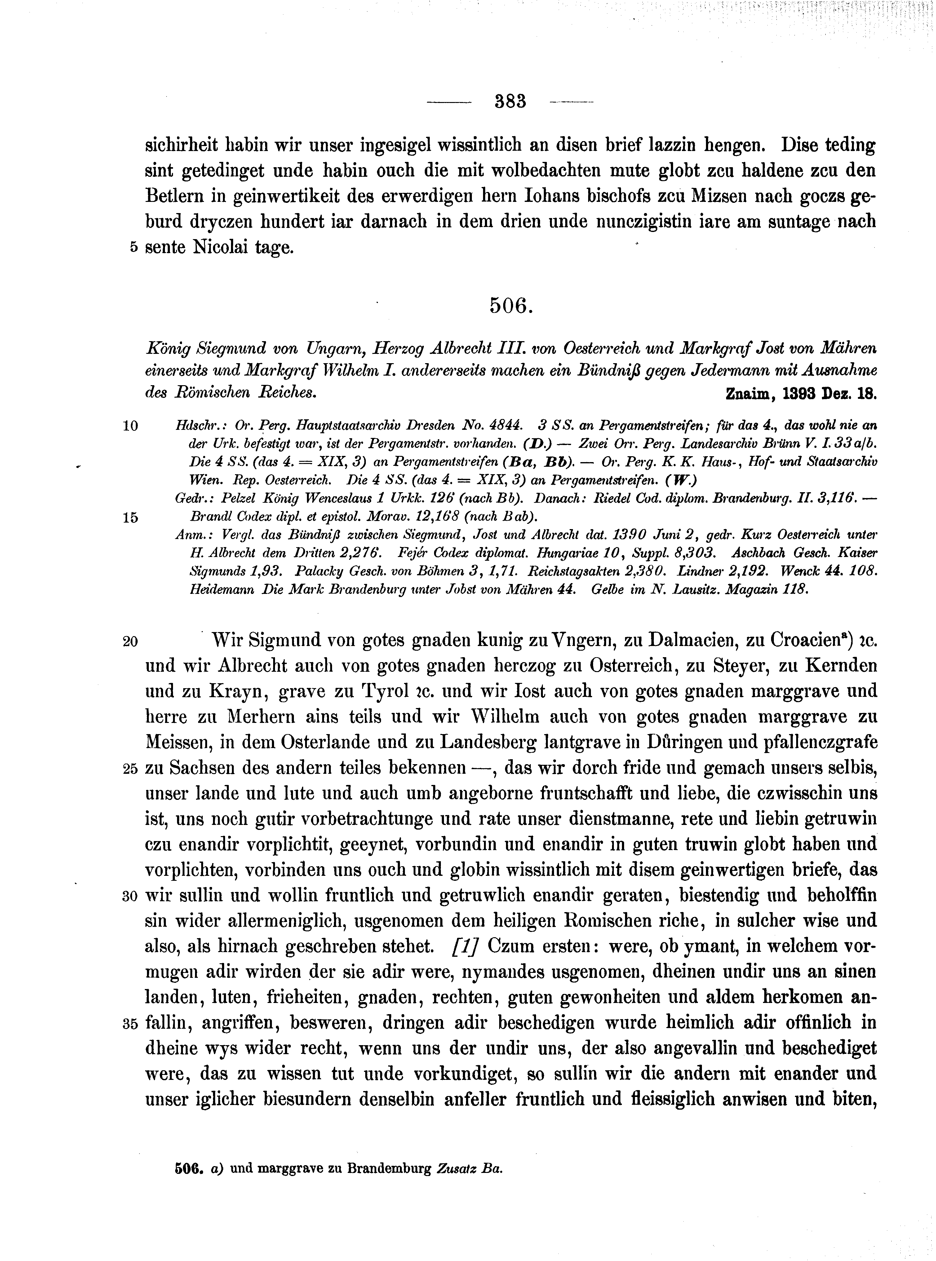 Historische Urkunde Seite 383 aus Band cds1b1