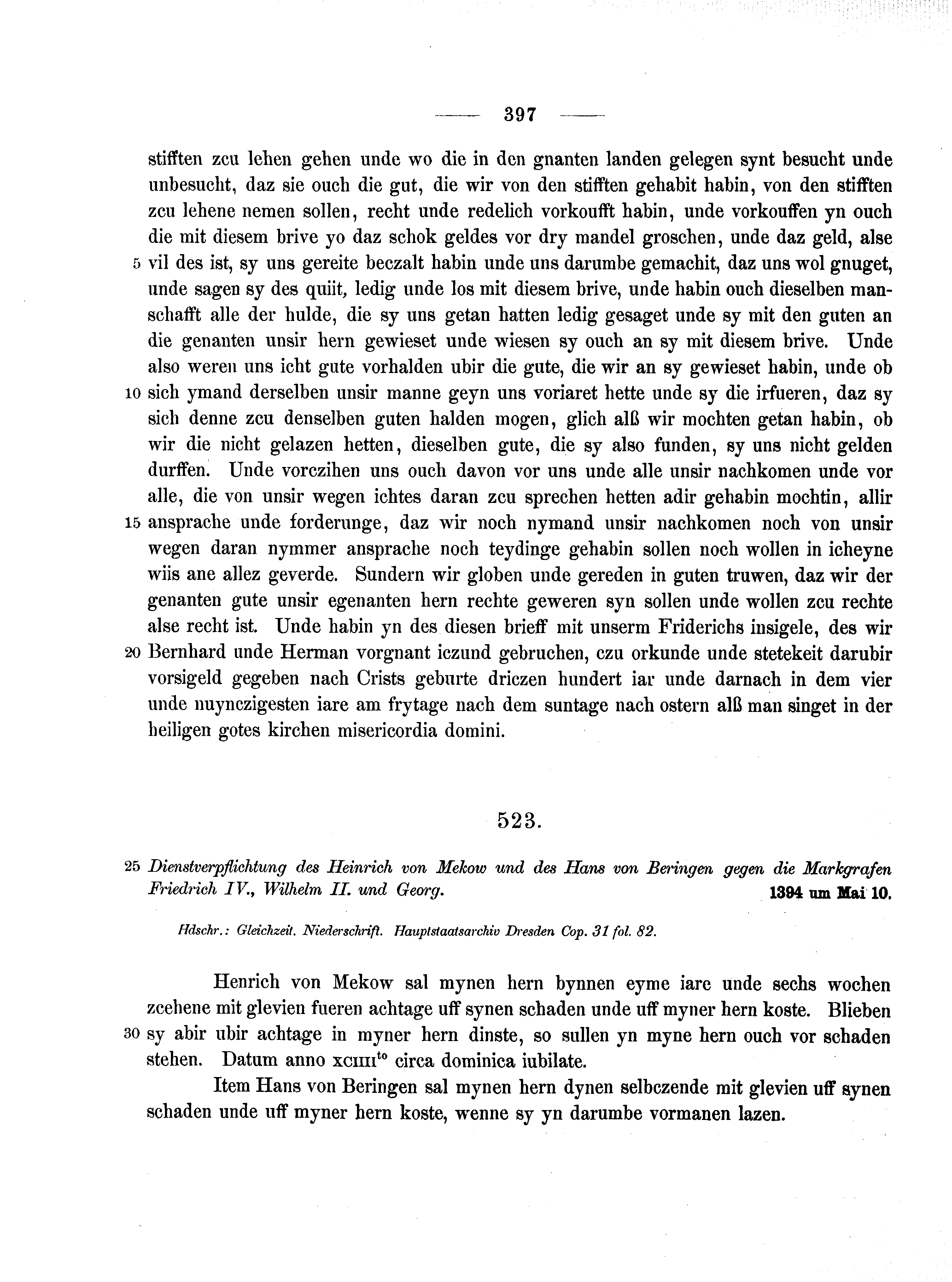 Historische Urkunde Seite 397 aus Band cds1b1