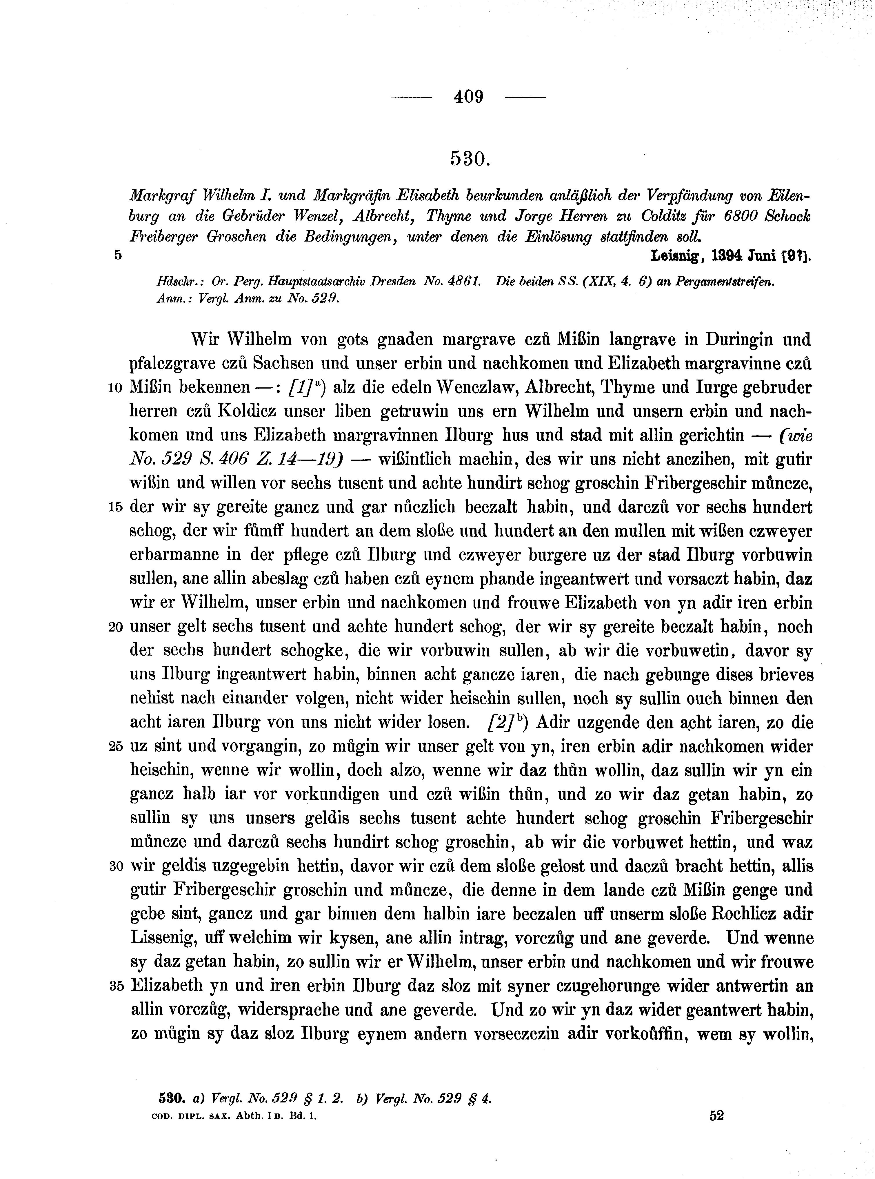 Historische Urkunde Seite 409 aus Band cds1b1