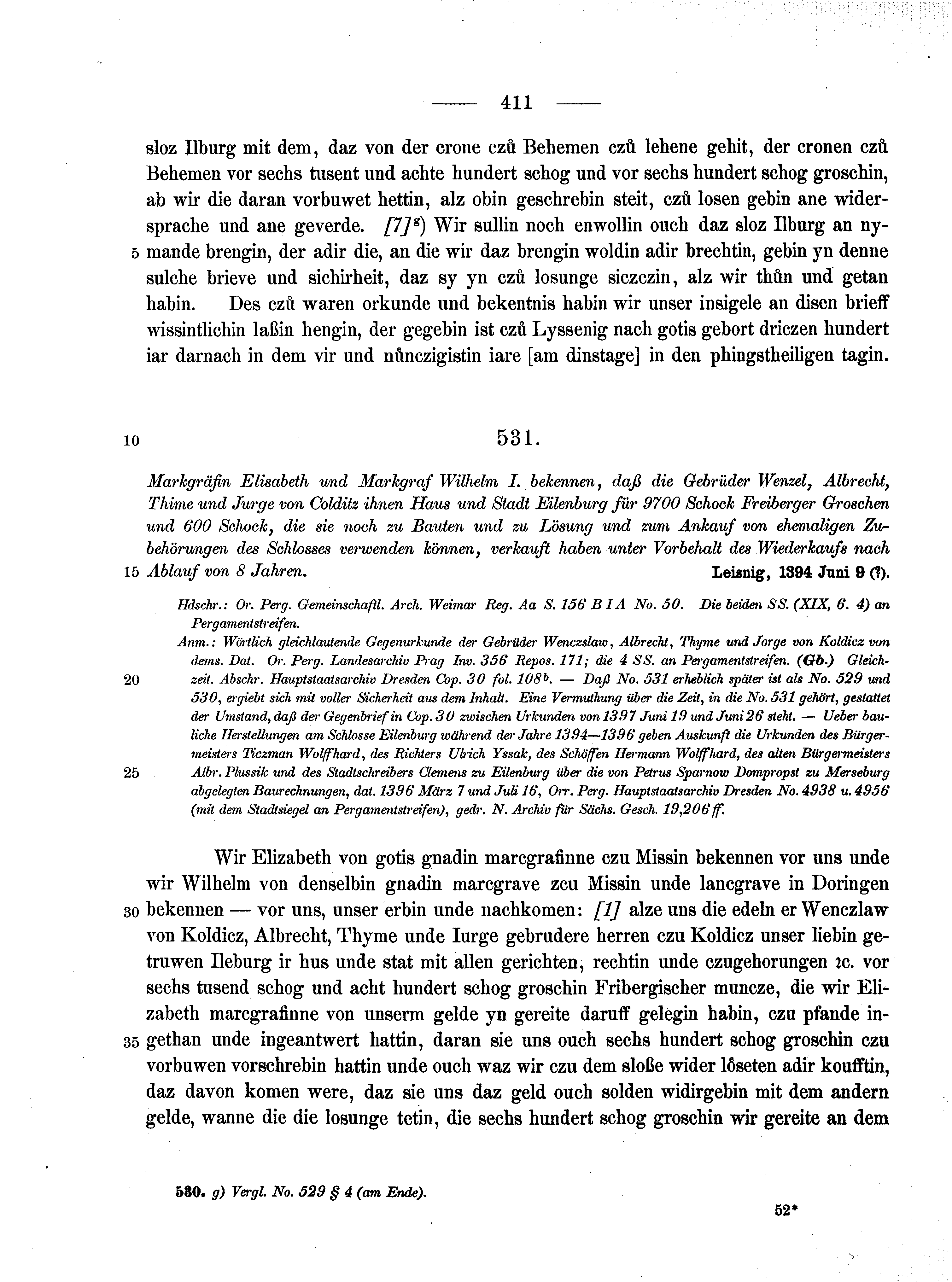 Historische Urkunde Seite 411 aus Band cds1b1