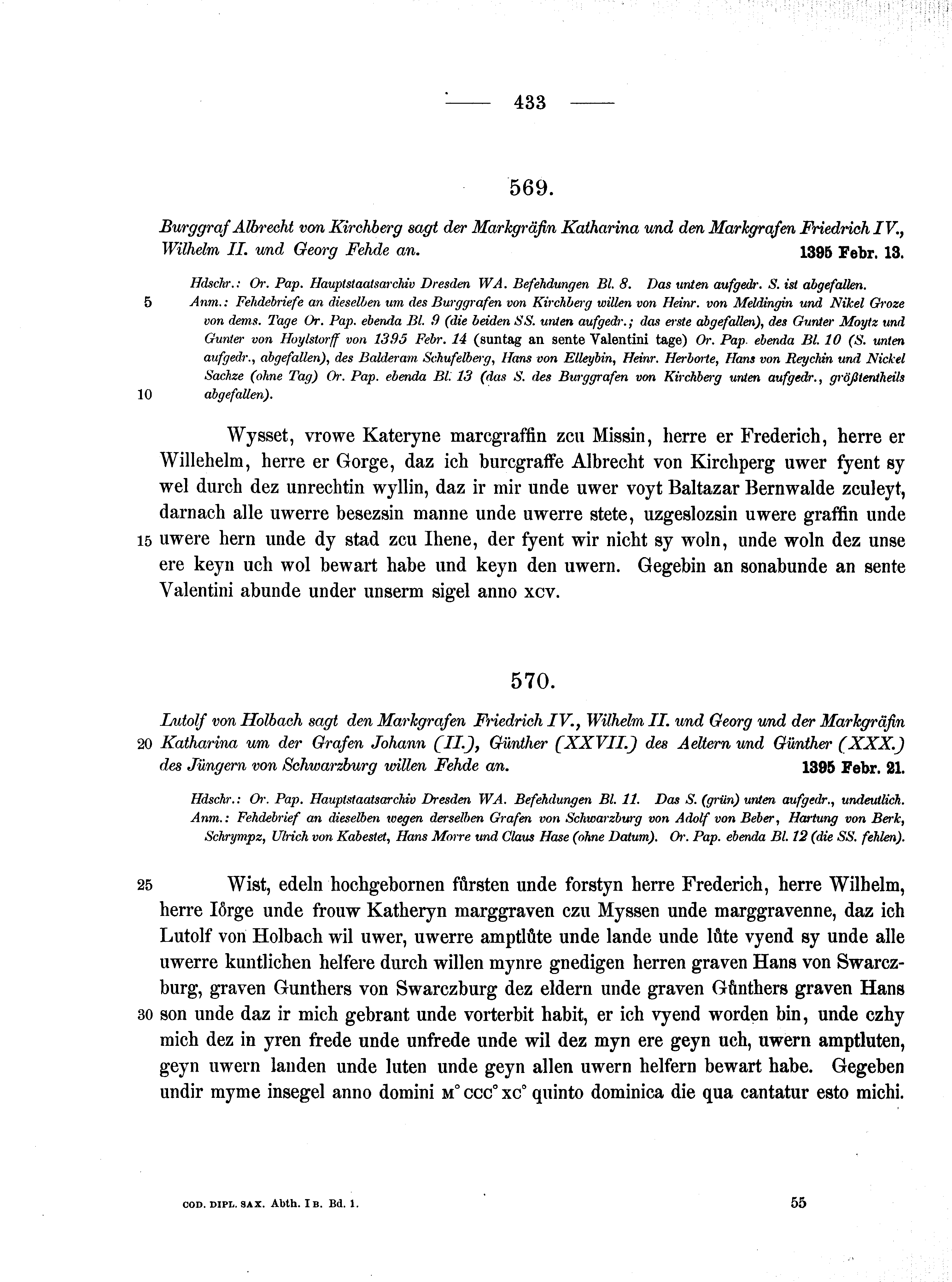 Historische Urkunde Seite 433 aus Band cds1b1