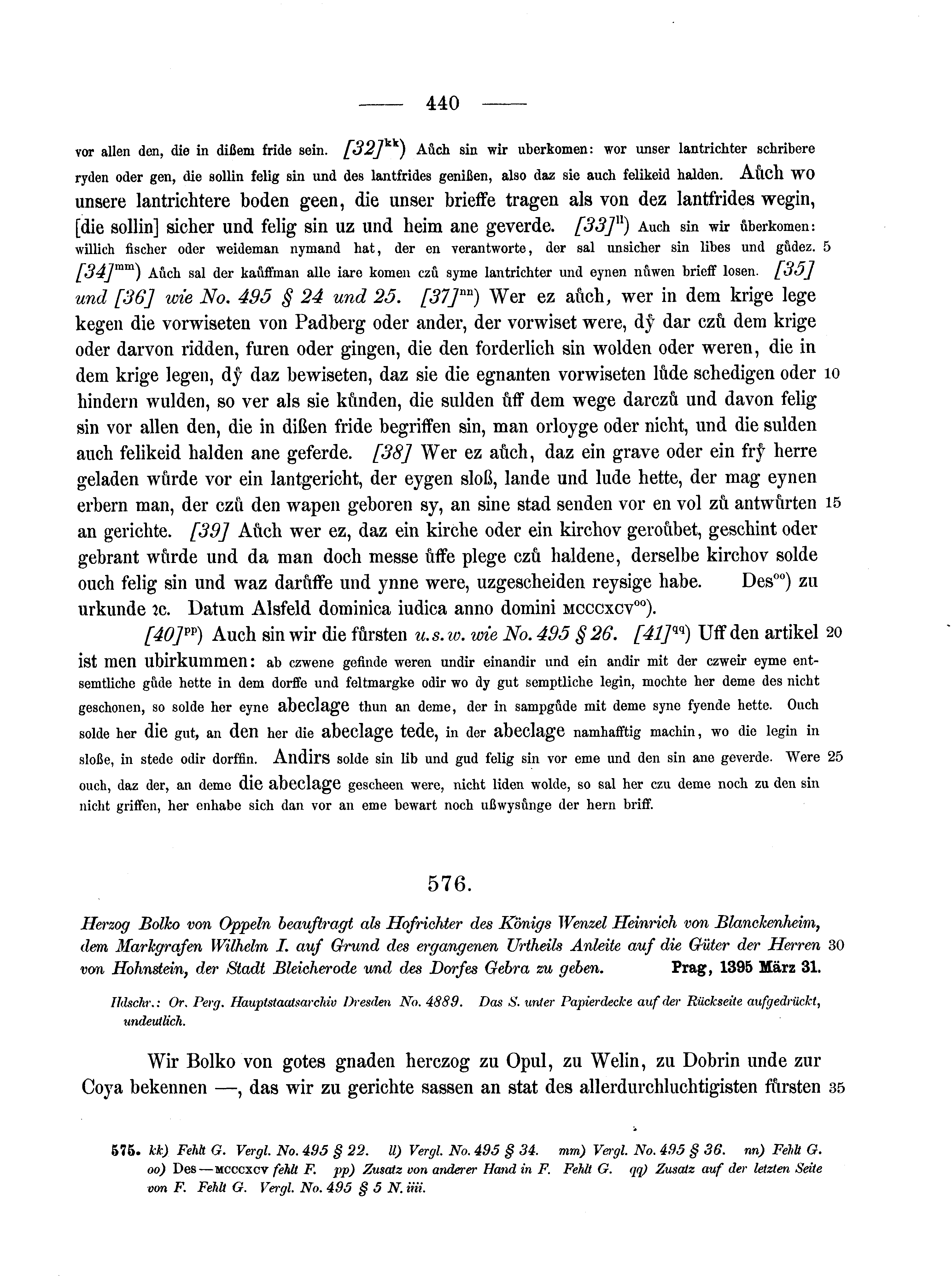 Historische Urkunde Seite 440 aus Band cds1b1