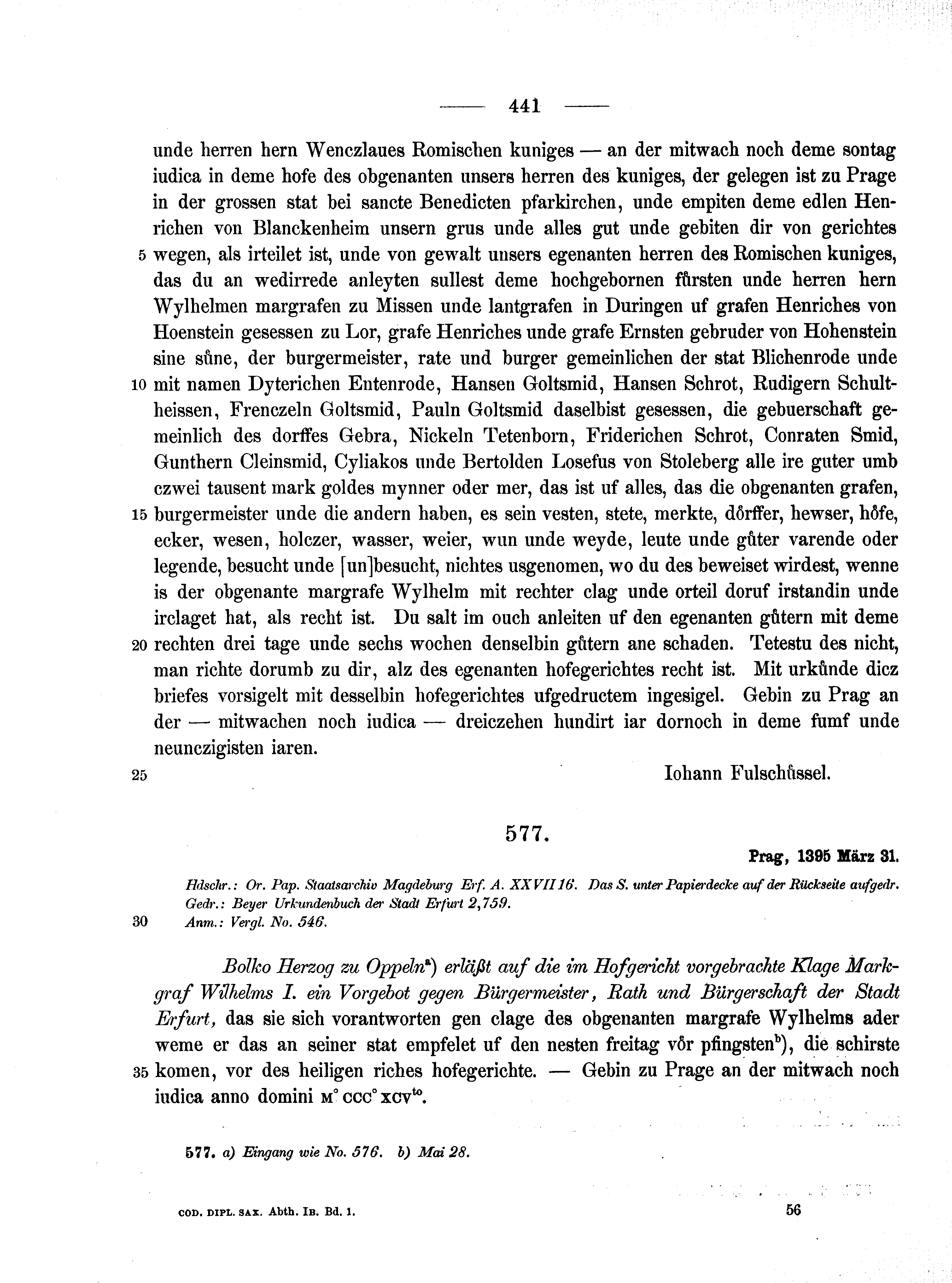 Historische Urkunde Seite 441 aus Band cds1b1