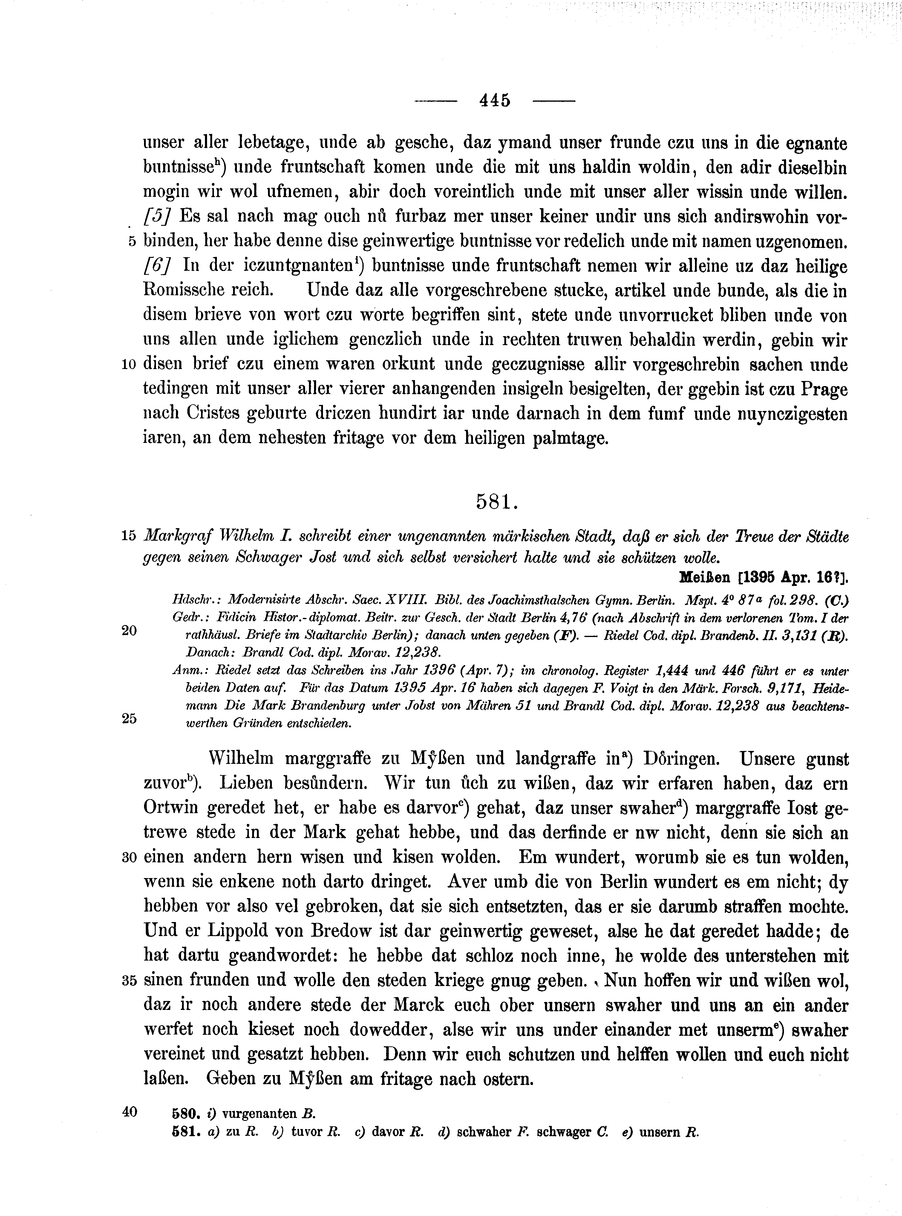 Historische Urkunde Seite 445 aus Band cds1b1