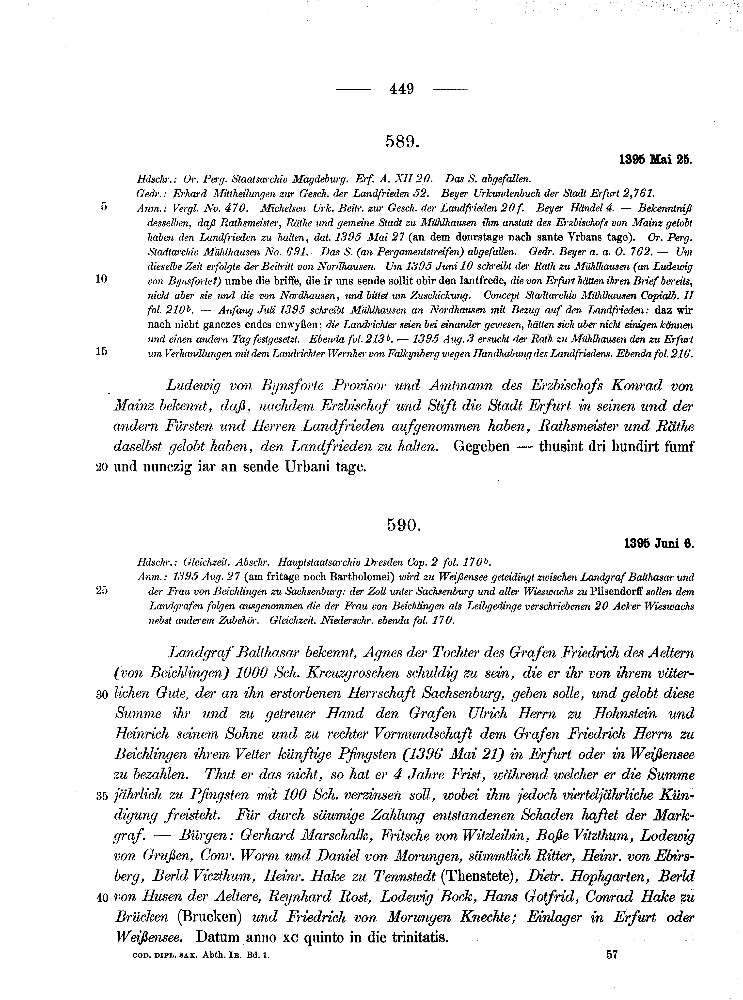 Historische Urkunde Seite 449 aus Band cds1b1