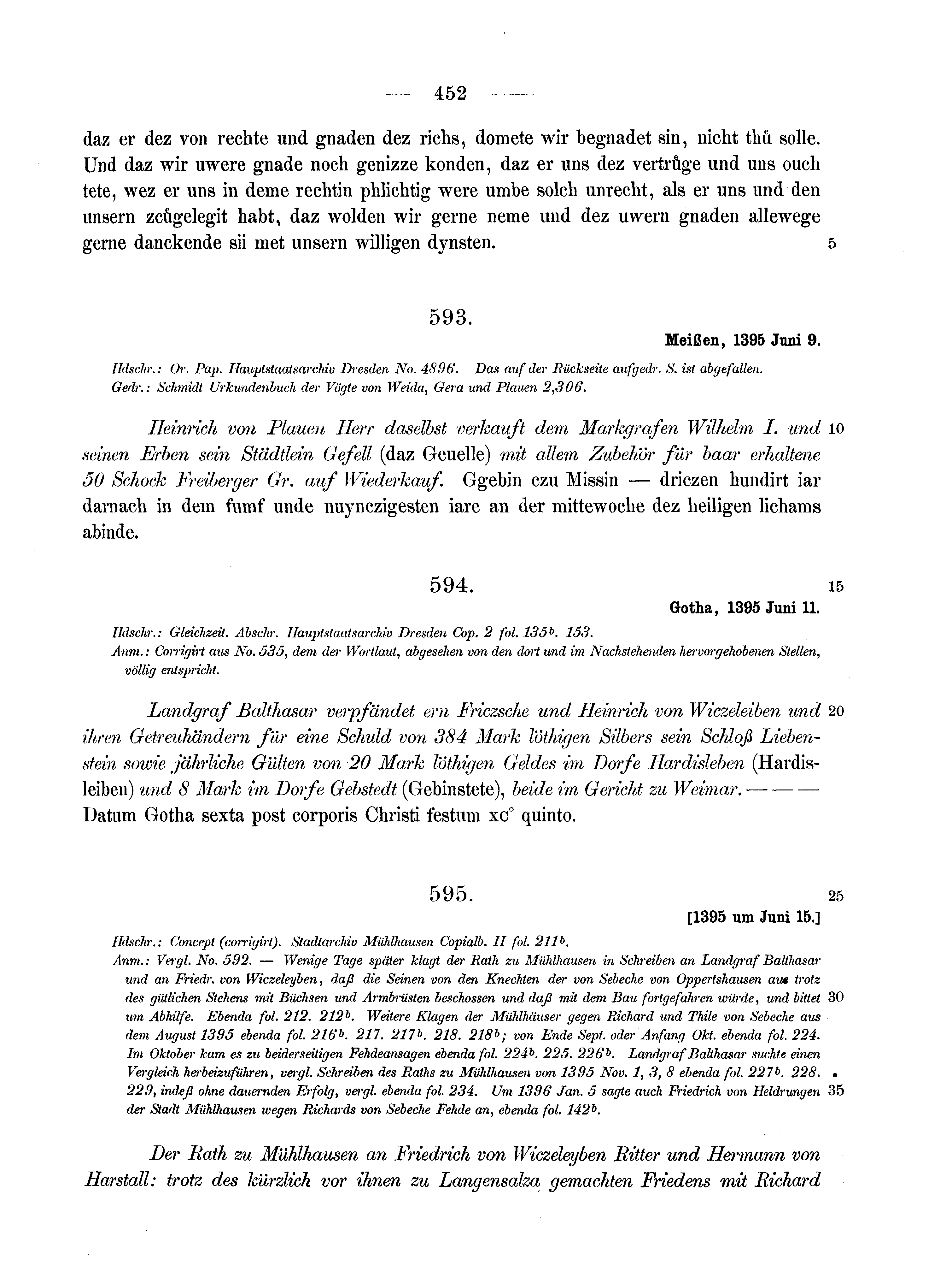 Historische Urkunde Seite 452 aus Band cds1b1