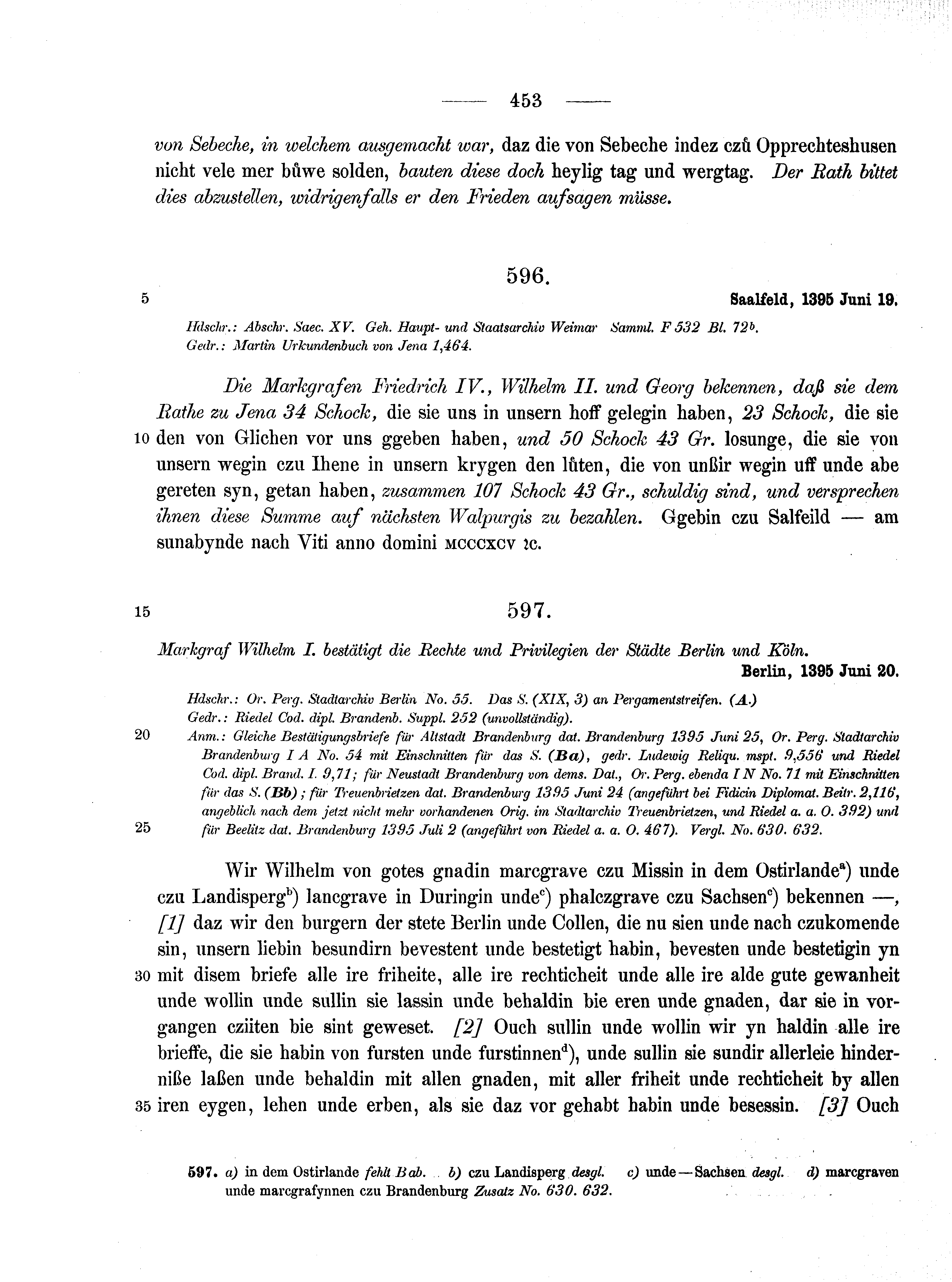 Historische Urkunde Seite 453 aus Band cds1b1