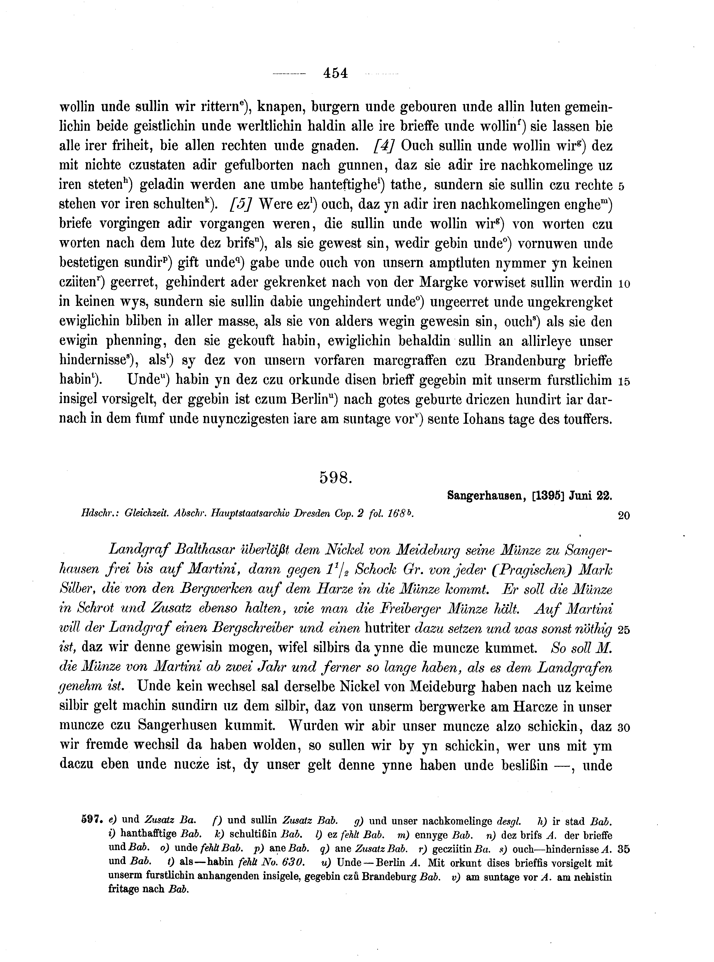 Historische Urkunde Seite 454 aus Band cds1b1
