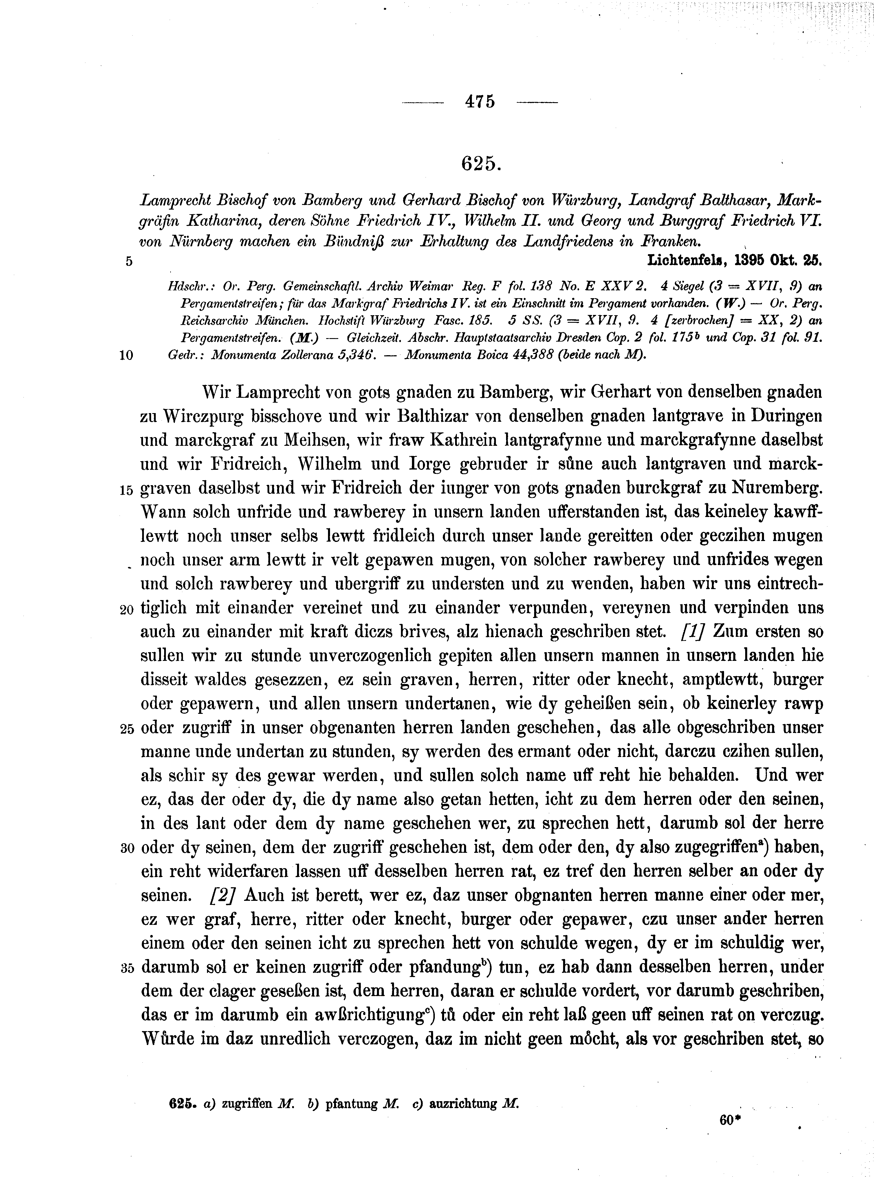 Historische Urkunde Seite 475 aus Band cds1b1