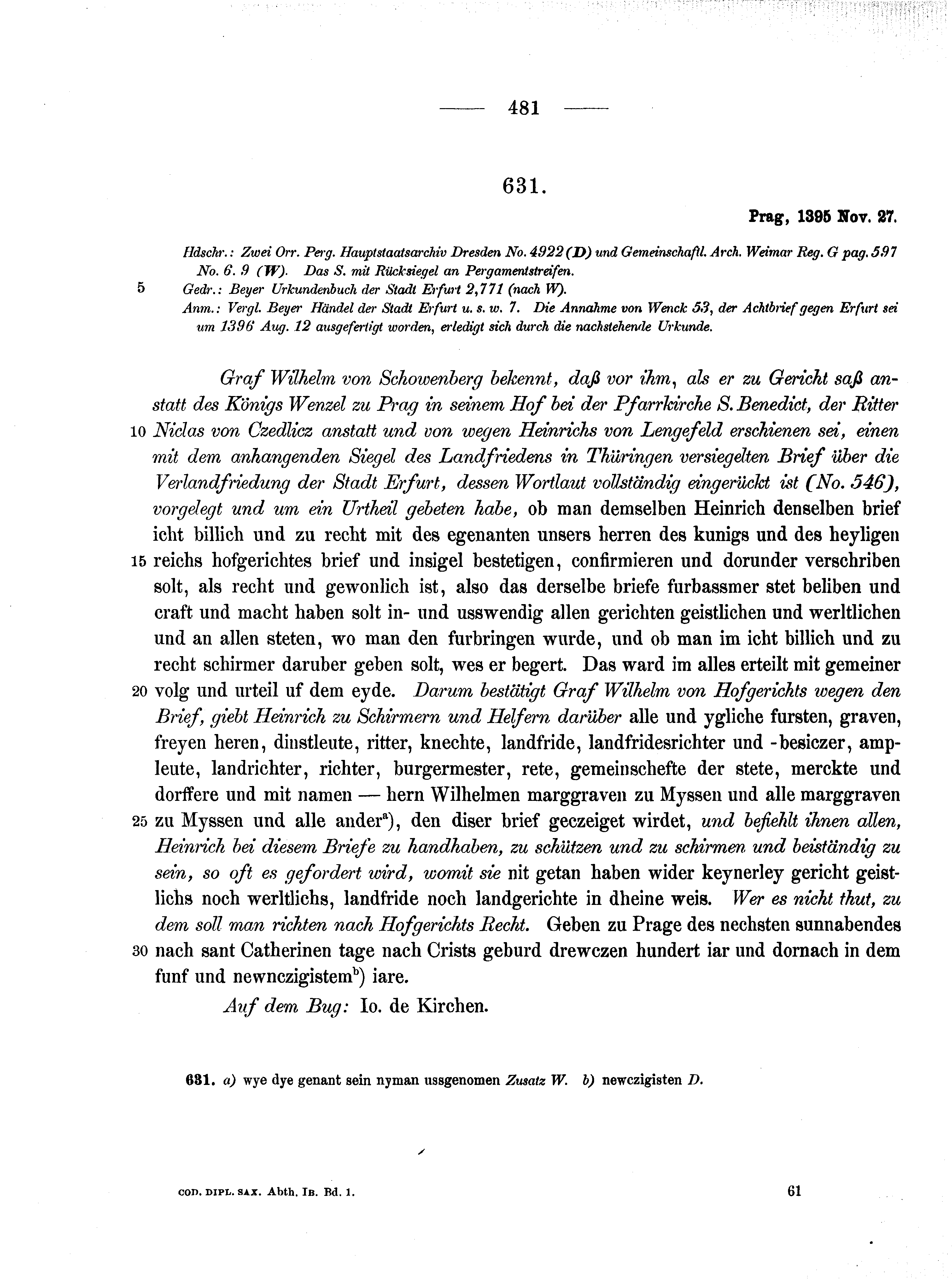 Historische Urkunde Seite 481 aus Band cds1b1