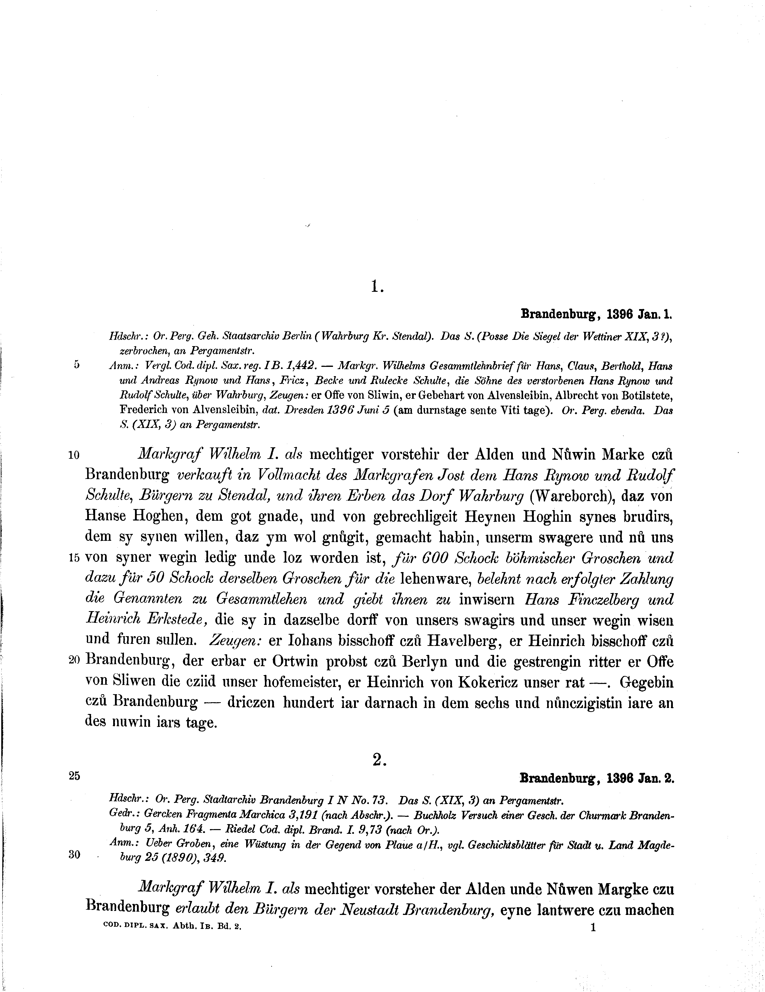 Historische Urkunde Seite 1 aus Band cds1b2