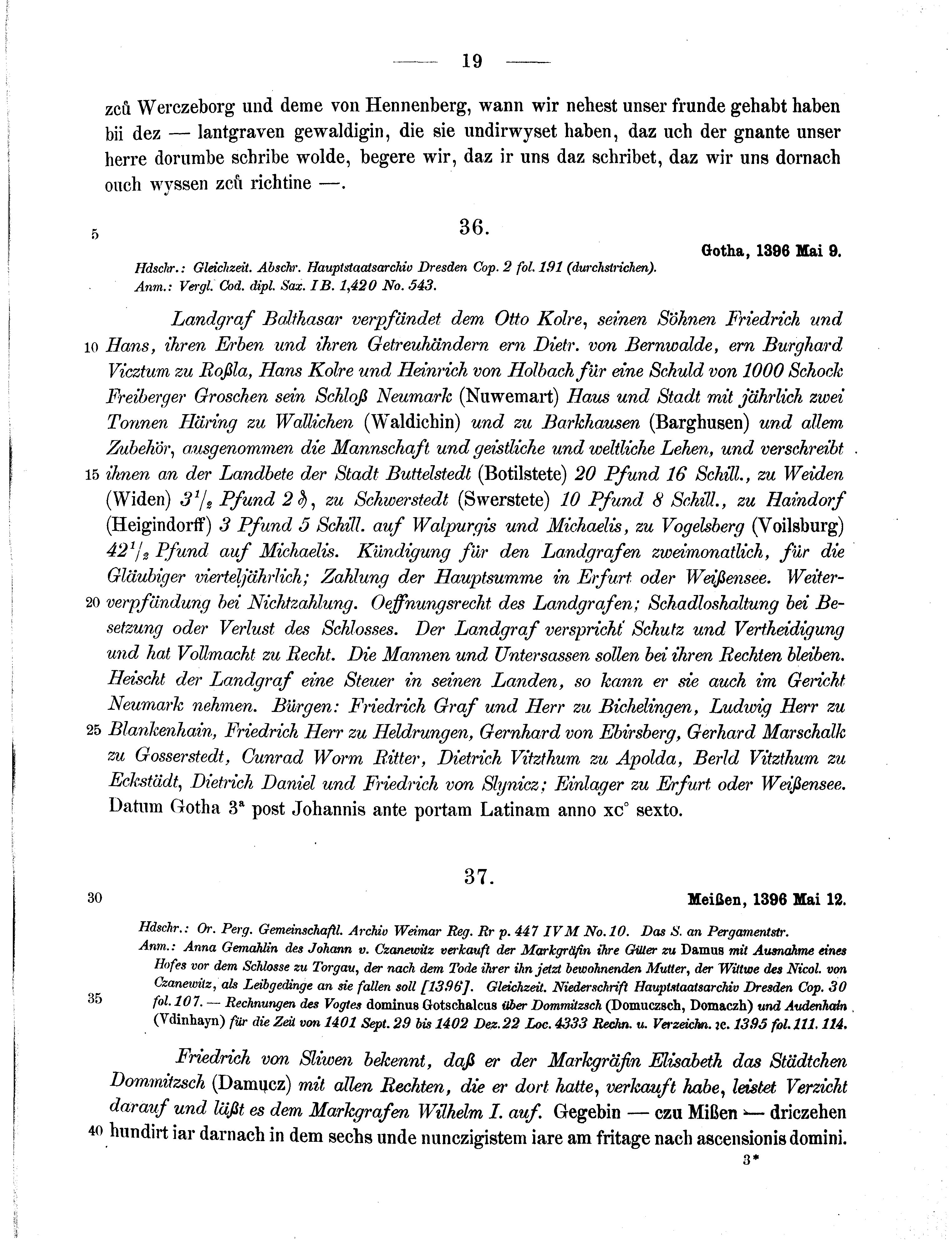 Historische Urkunde Seite 19 aus Band cds1b2