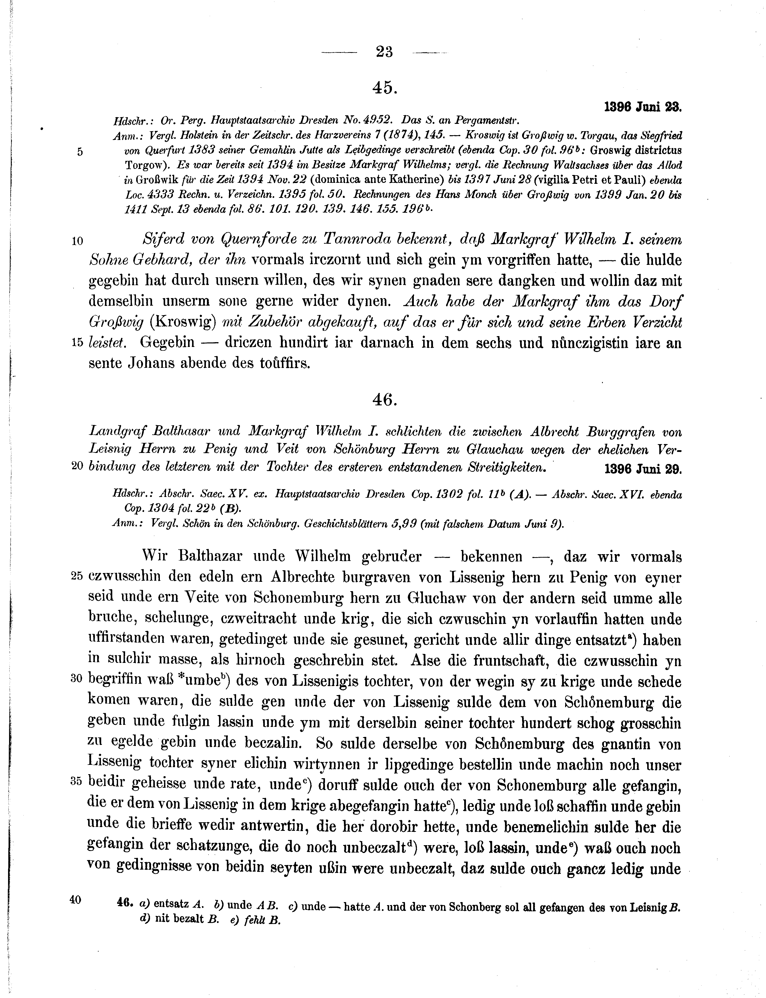 Historische Urkunde Seite 23 aus Band cds1b2