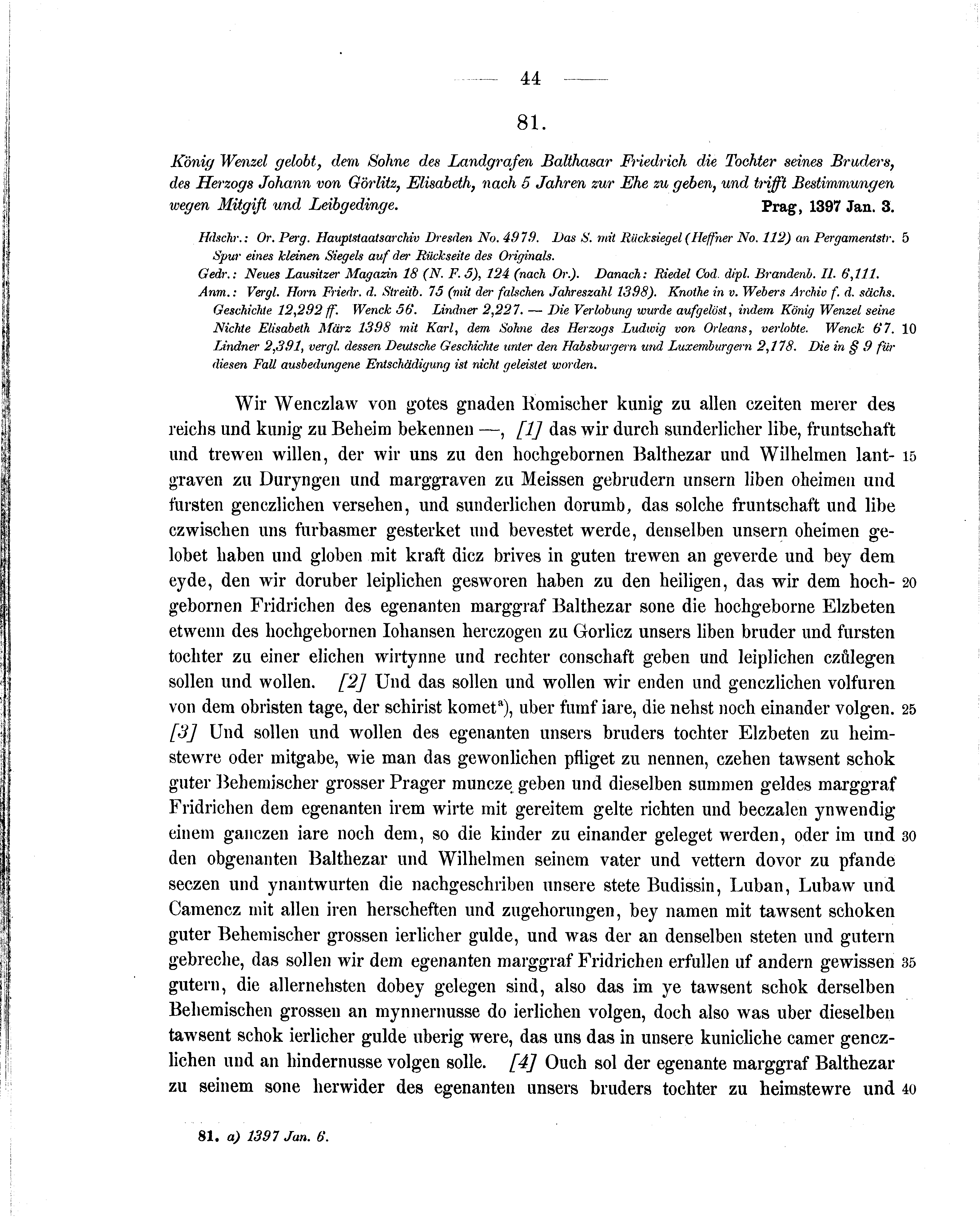 Historische Urkunde Seite 44 aus Band cds1b2