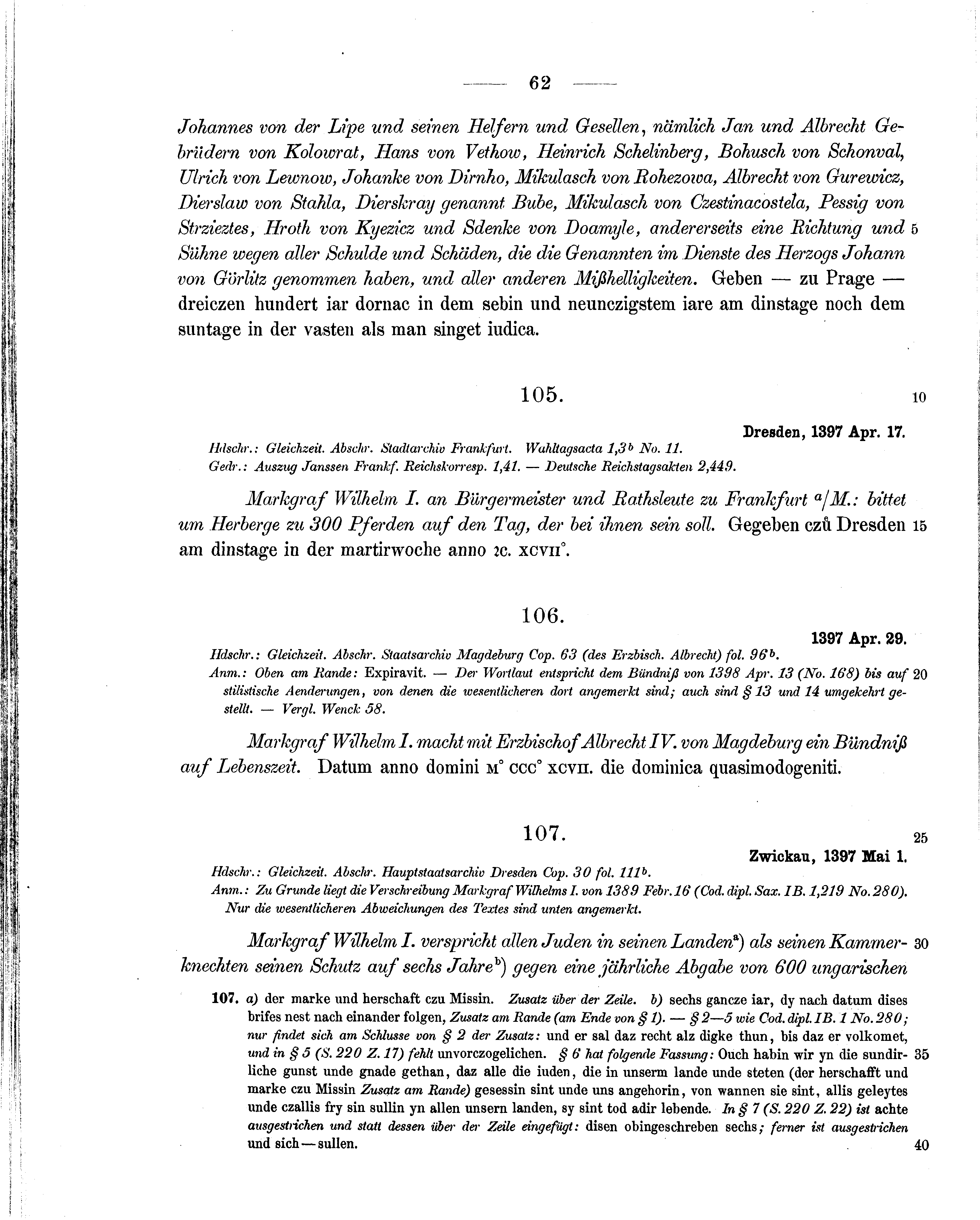 Historische Urkunde Seite 62 aus Band cds1b2