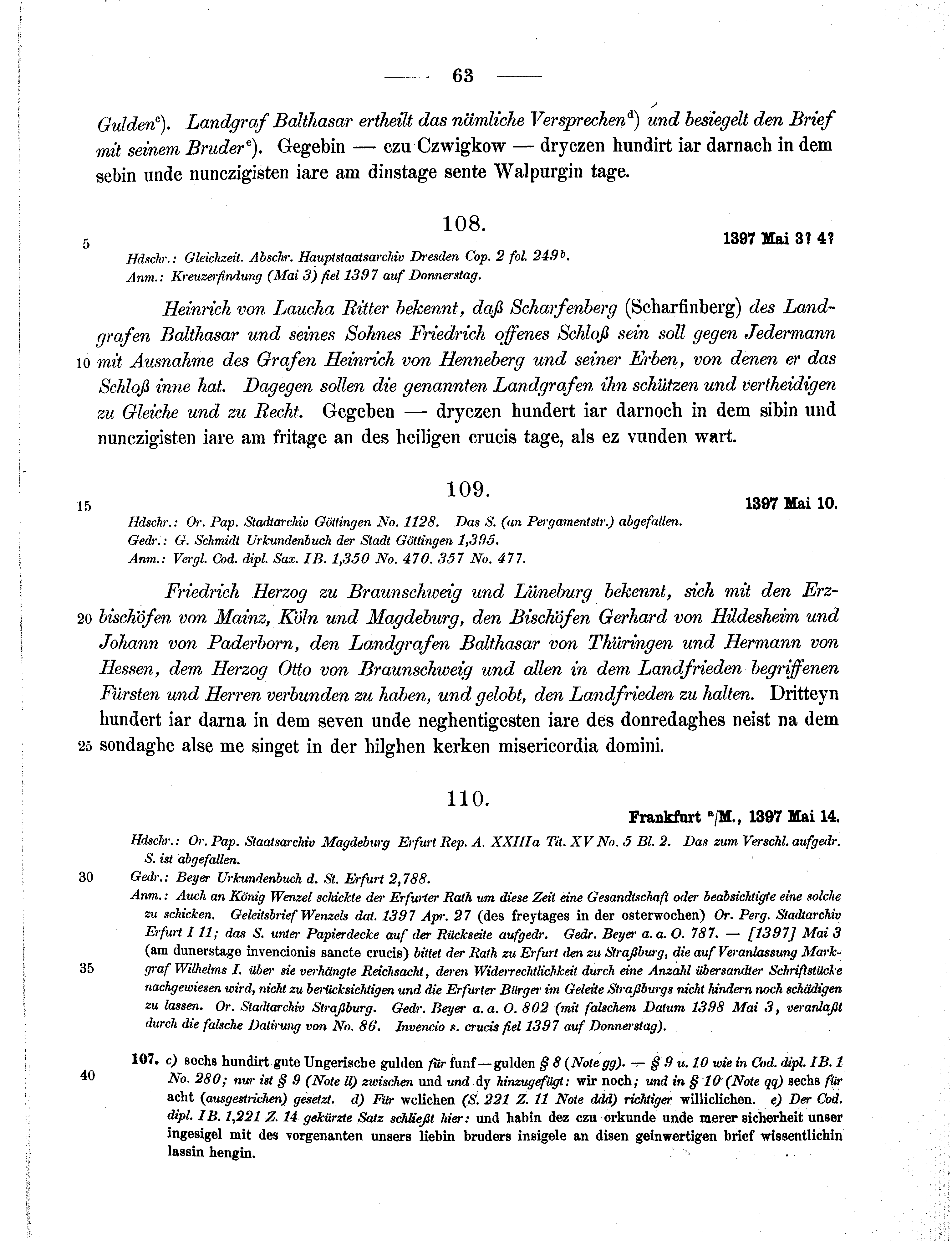 Historische Urkunde Seite 63 aus Band cds1b2