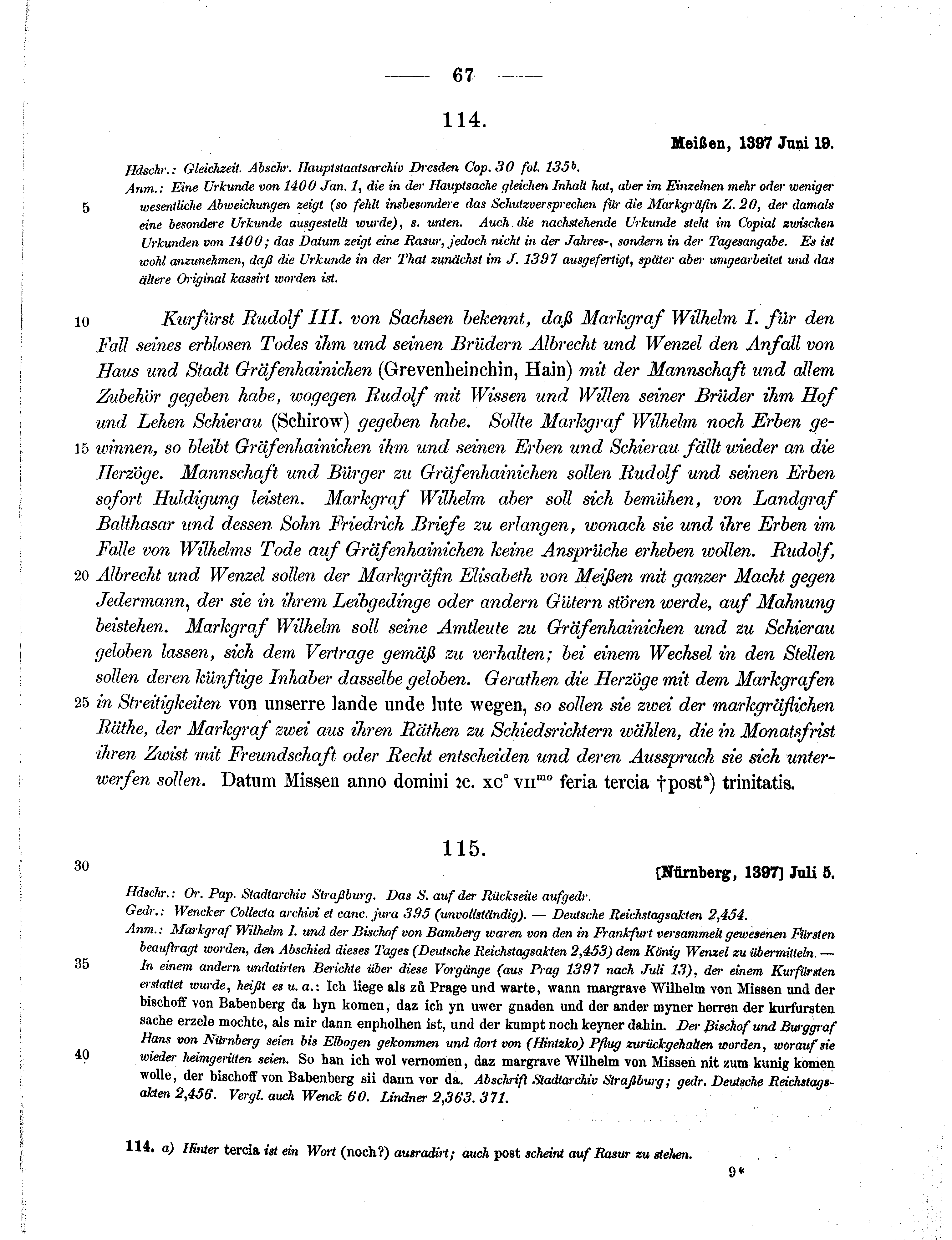 Historische Urkunde Seite 67 aus Band cds1b2