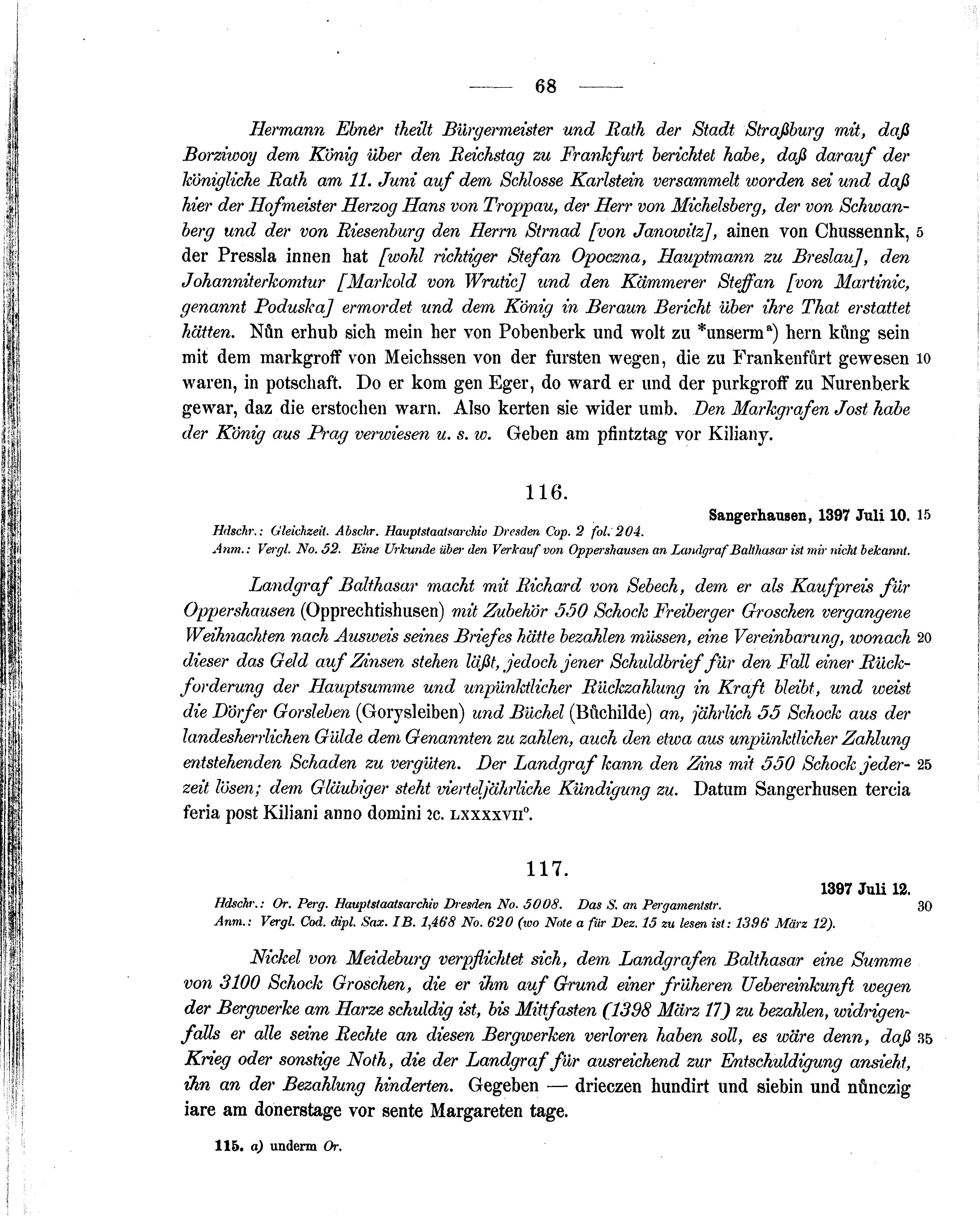 Historische Urkunde Seite 68 aus Band cds1b2