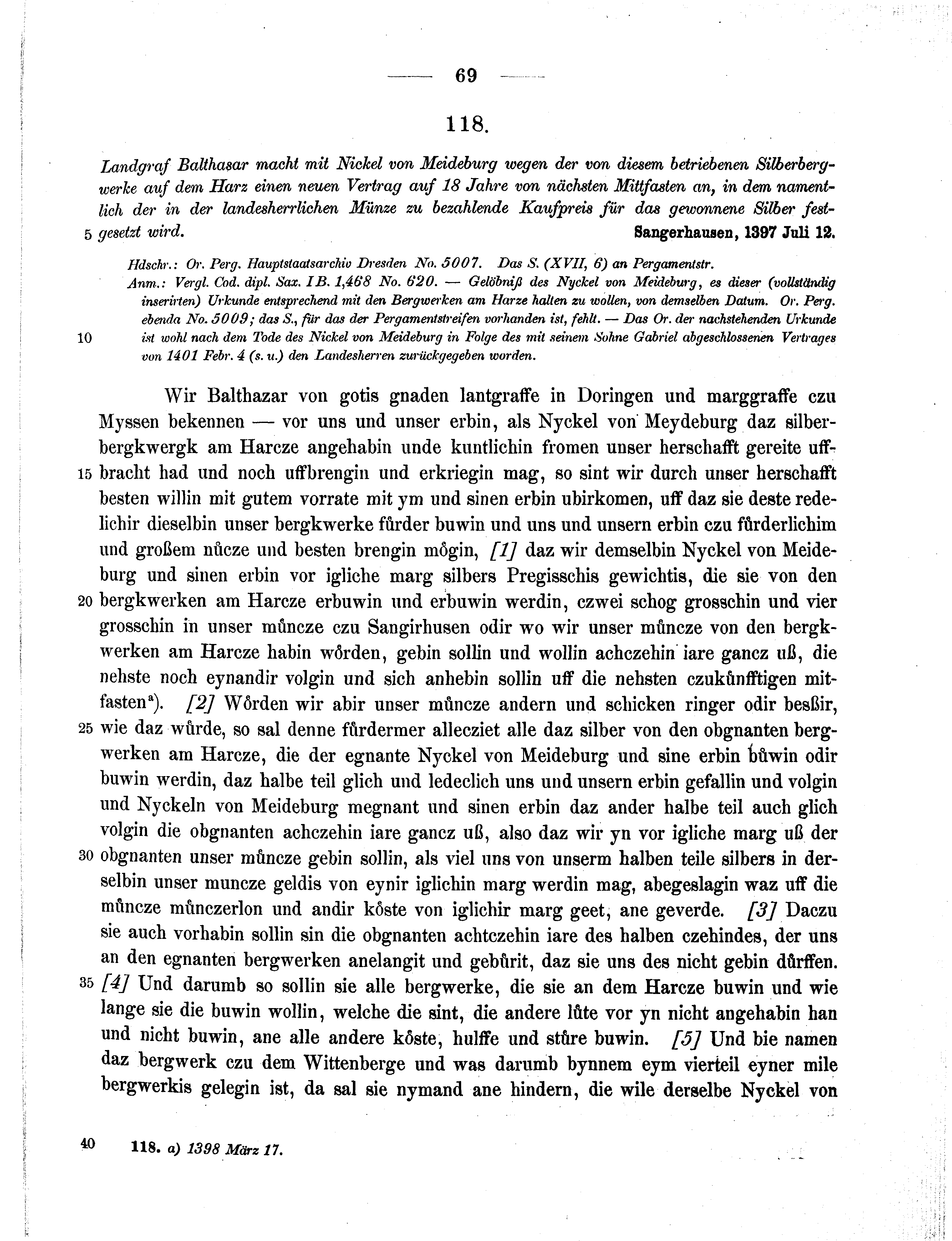 Historische Urkunde Seite 69 aus Band cds1b2