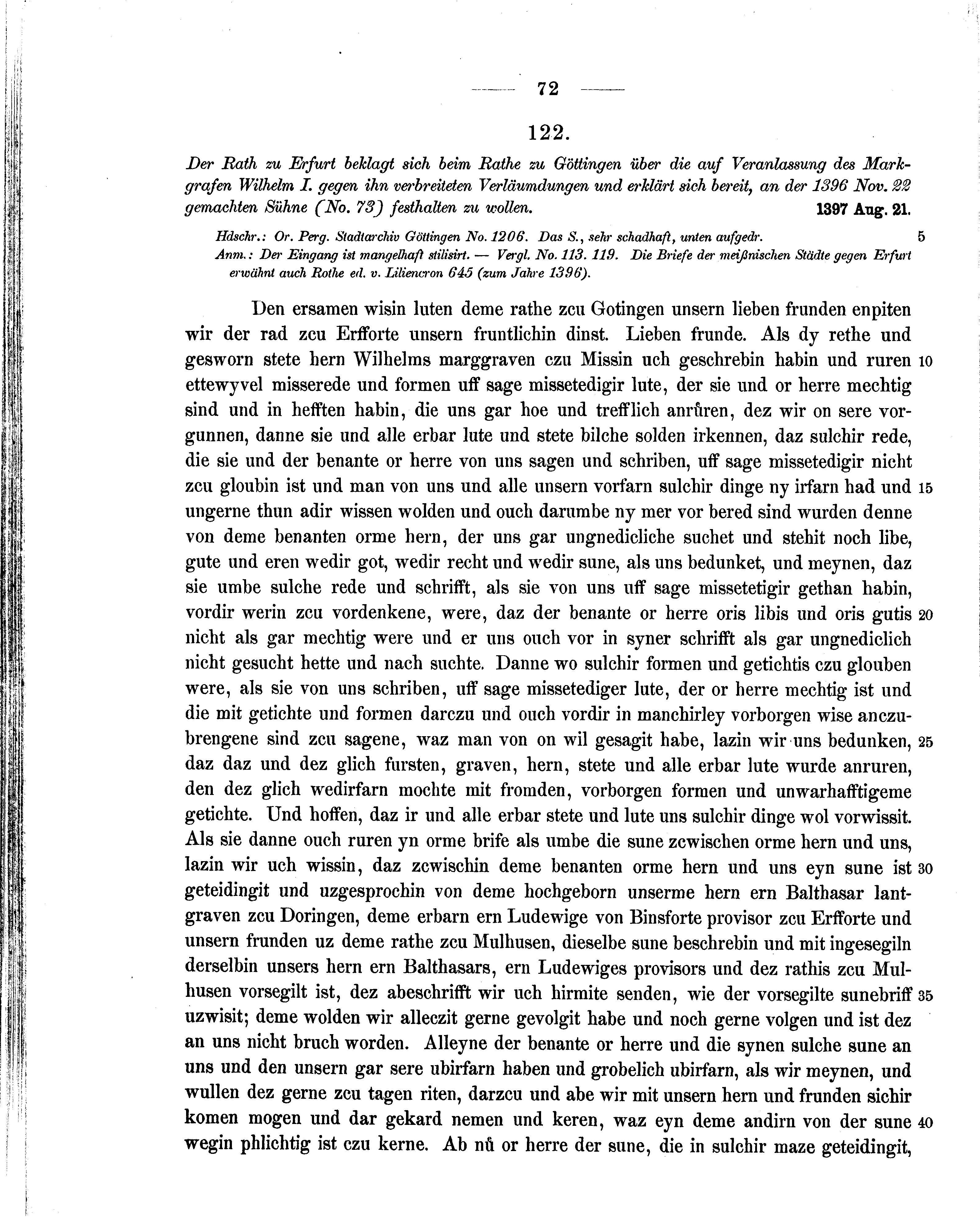 Historische Urkunde Seite 72 aus Band cds1b2