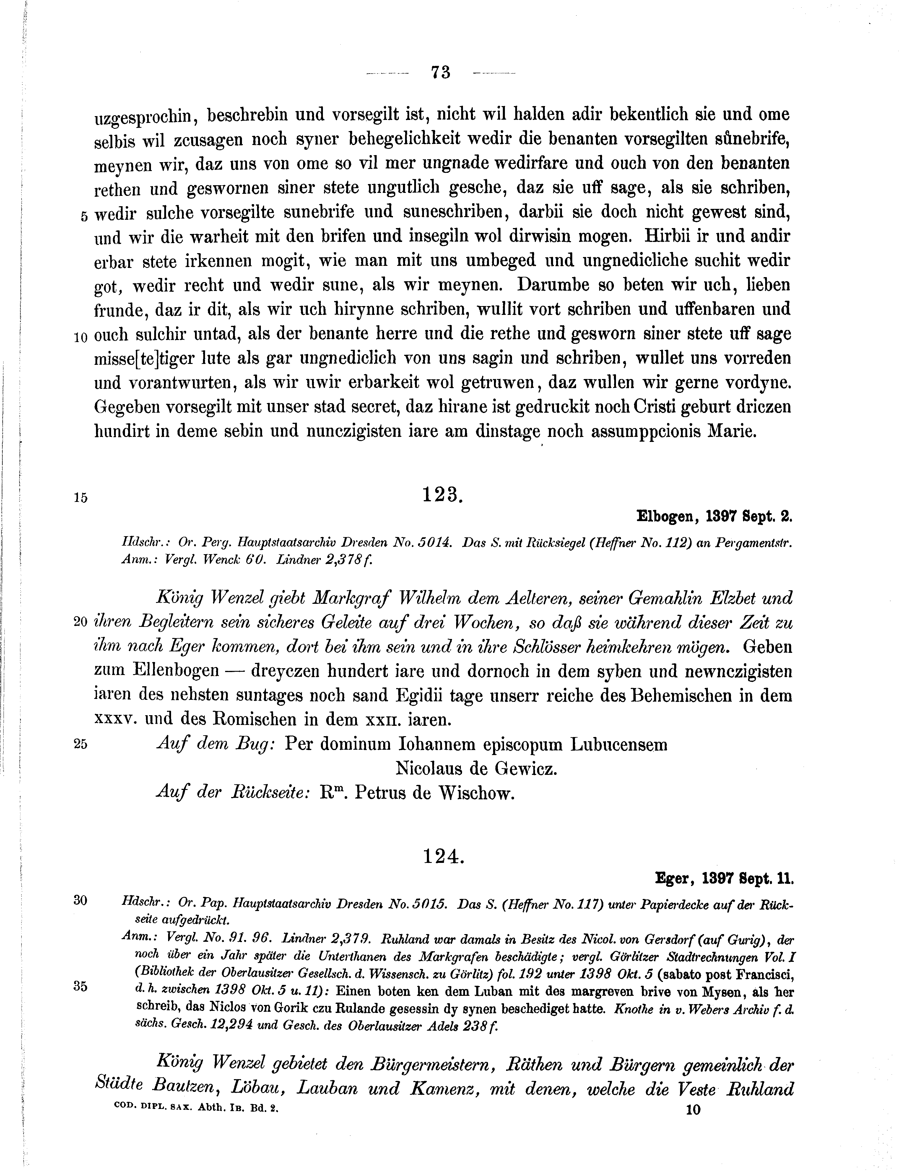 Historische Urkunde Seite 73 aus Band cds1b2
