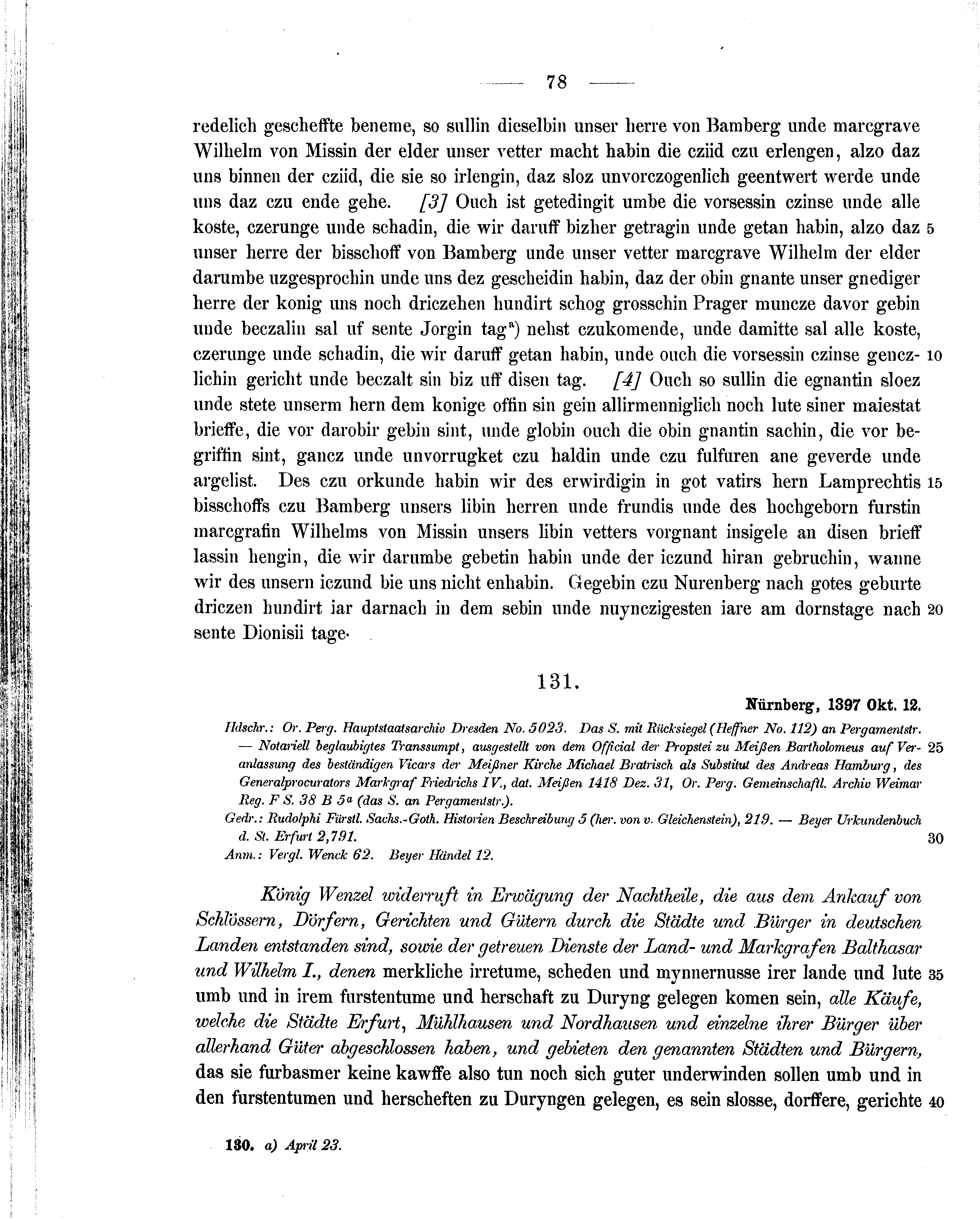 Historische Urkunde Seite 78 aus Band cds1b2