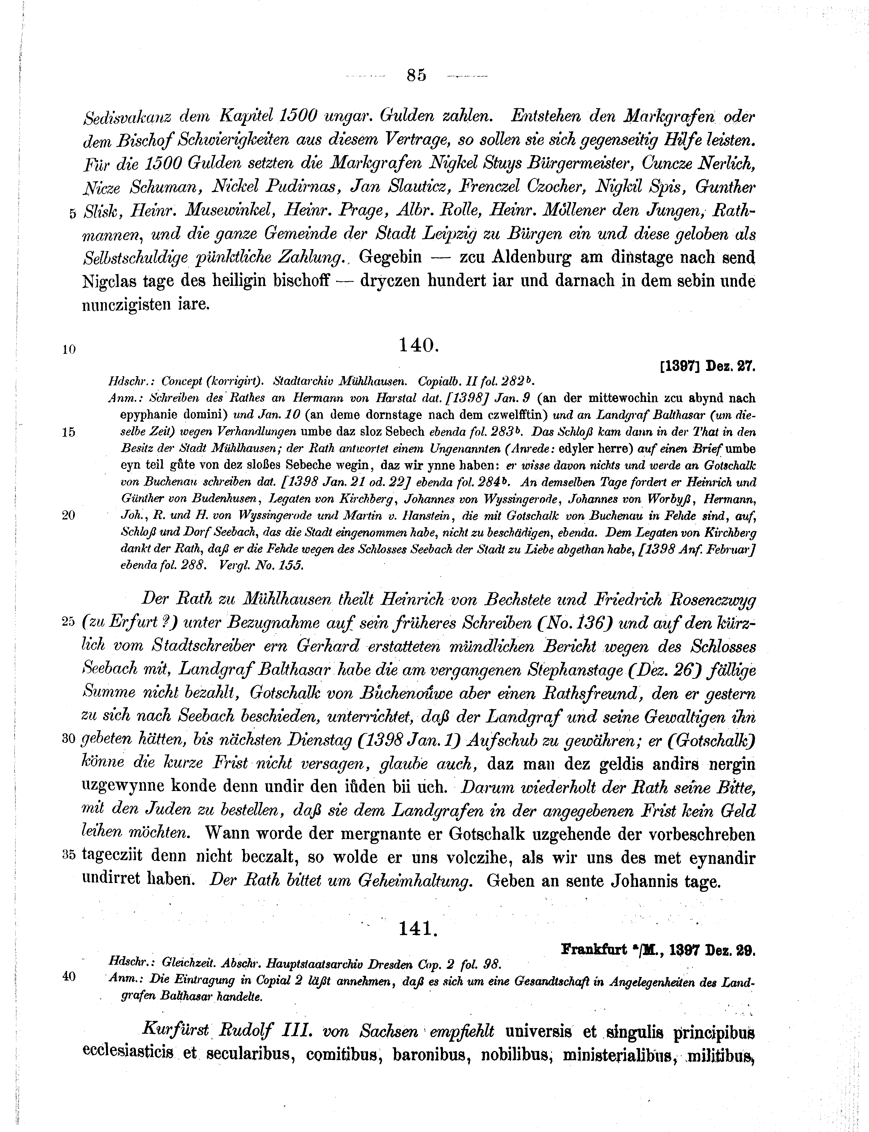 Historische Urkunde Seite 85 aus Band cds1b2