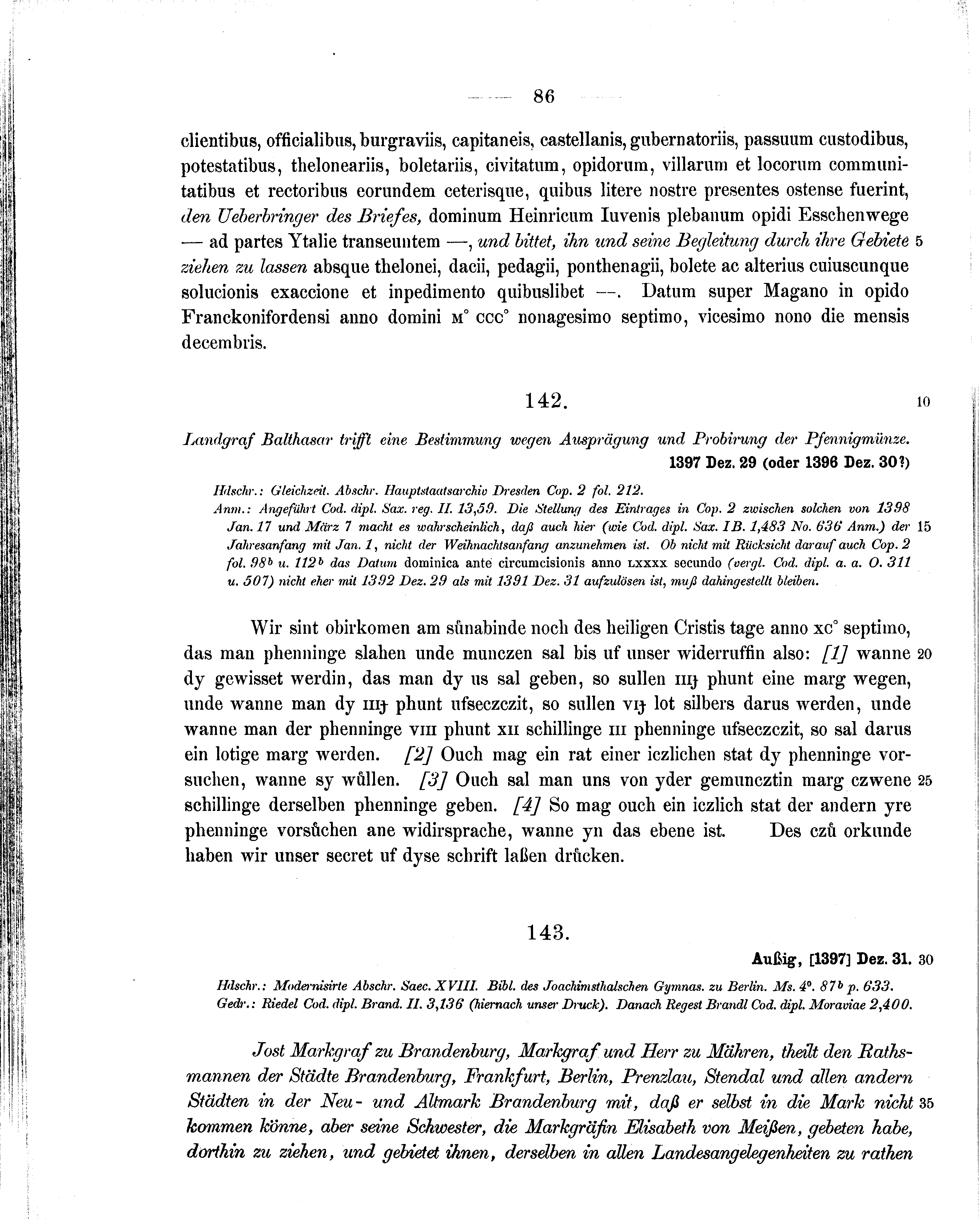 Historische Urkunde Seite 86 aus Band cds1b2
