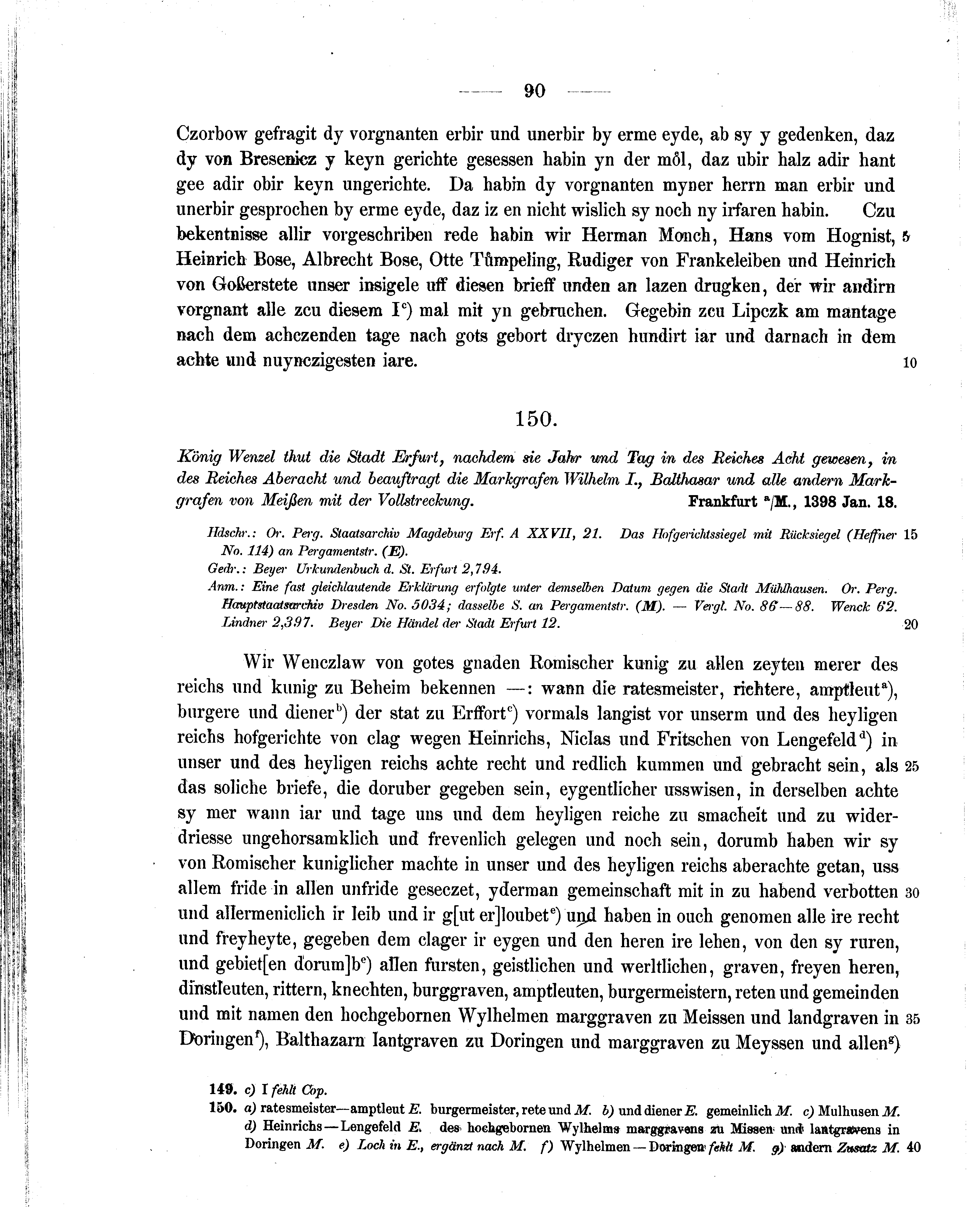 Historische Urkunde Seite 90 aus Band cds1b2