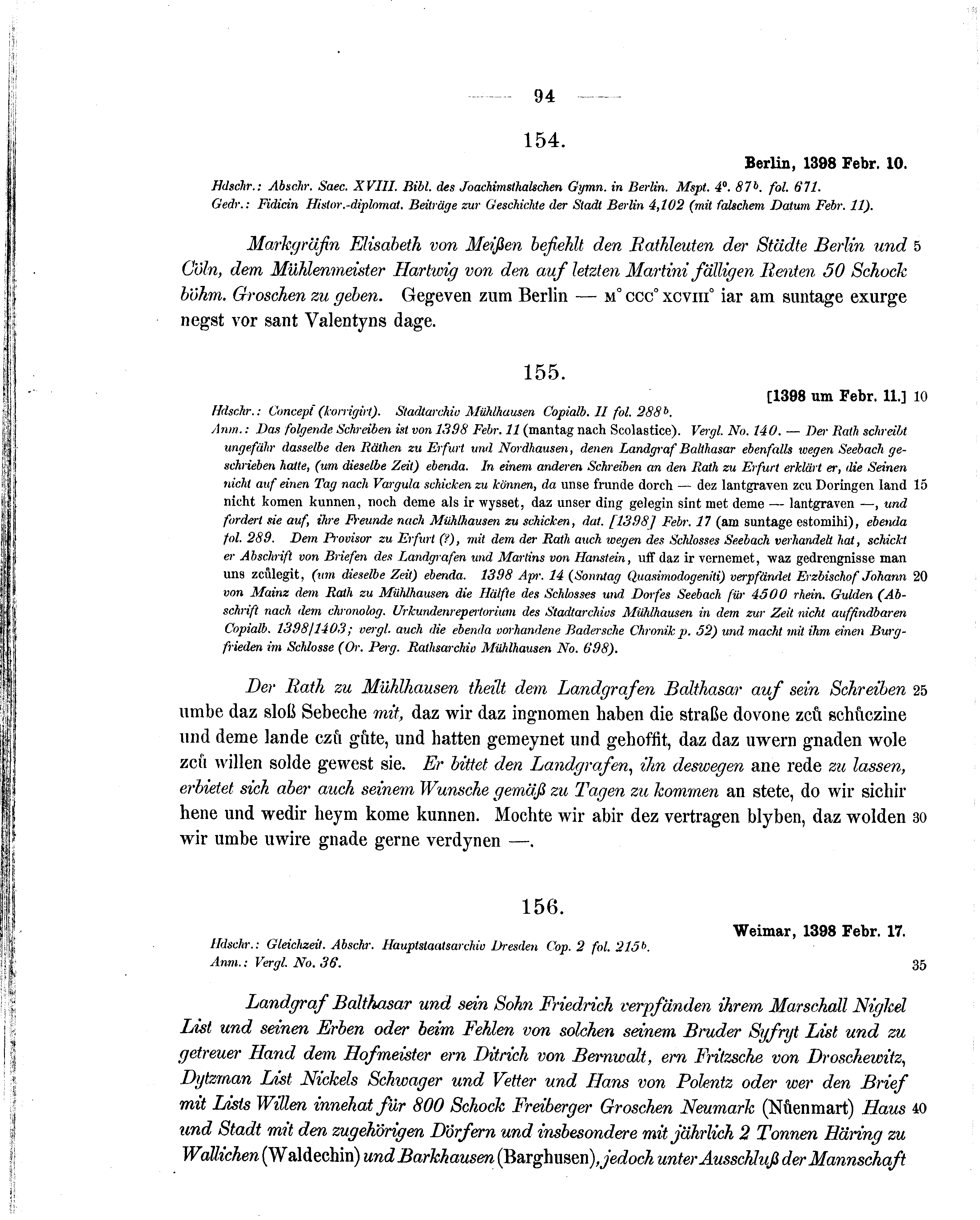 Historische Urkunde Seite 94 aus Band cds1b2