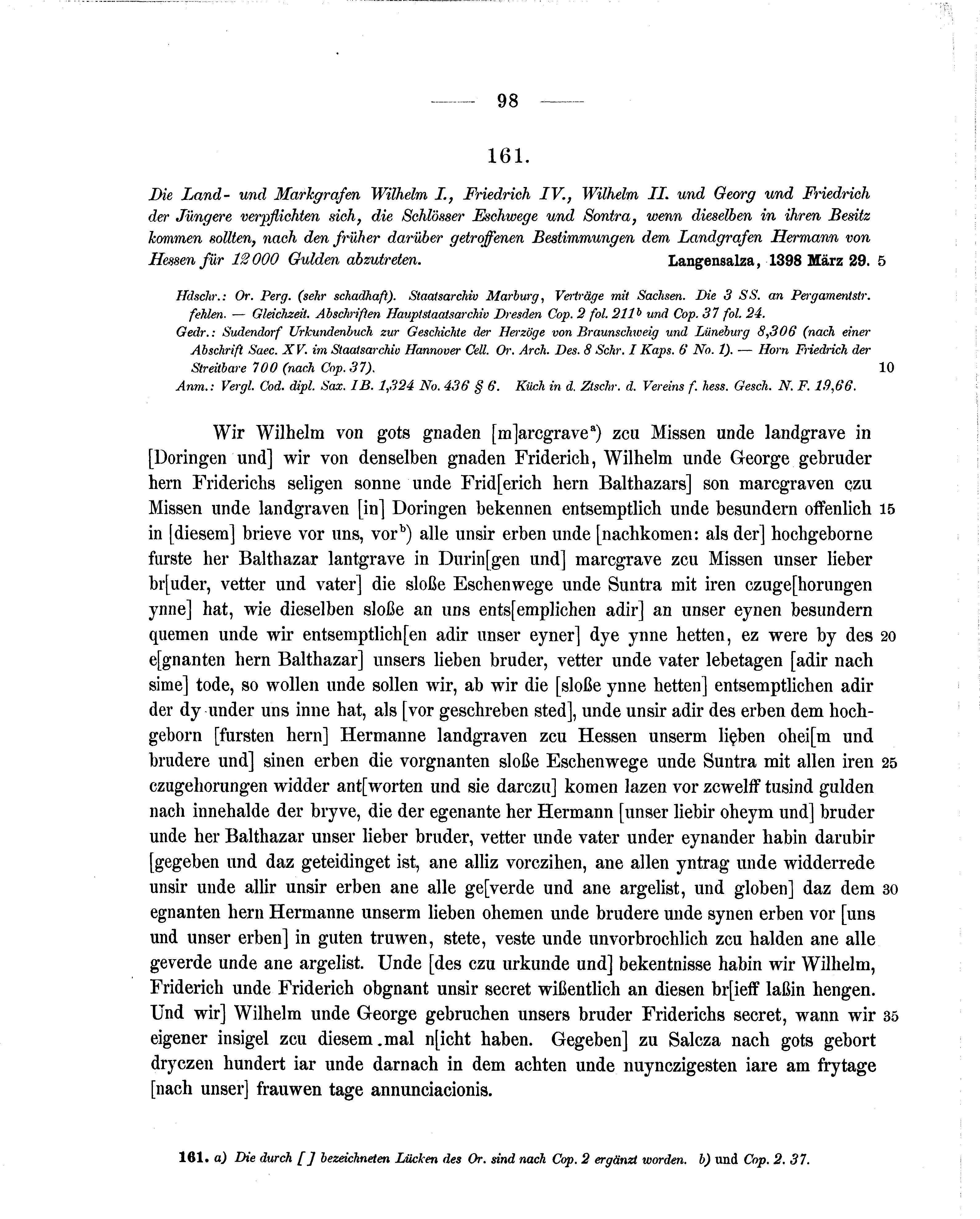 Historische Urkunde Seite 98 aus Band cds1b2