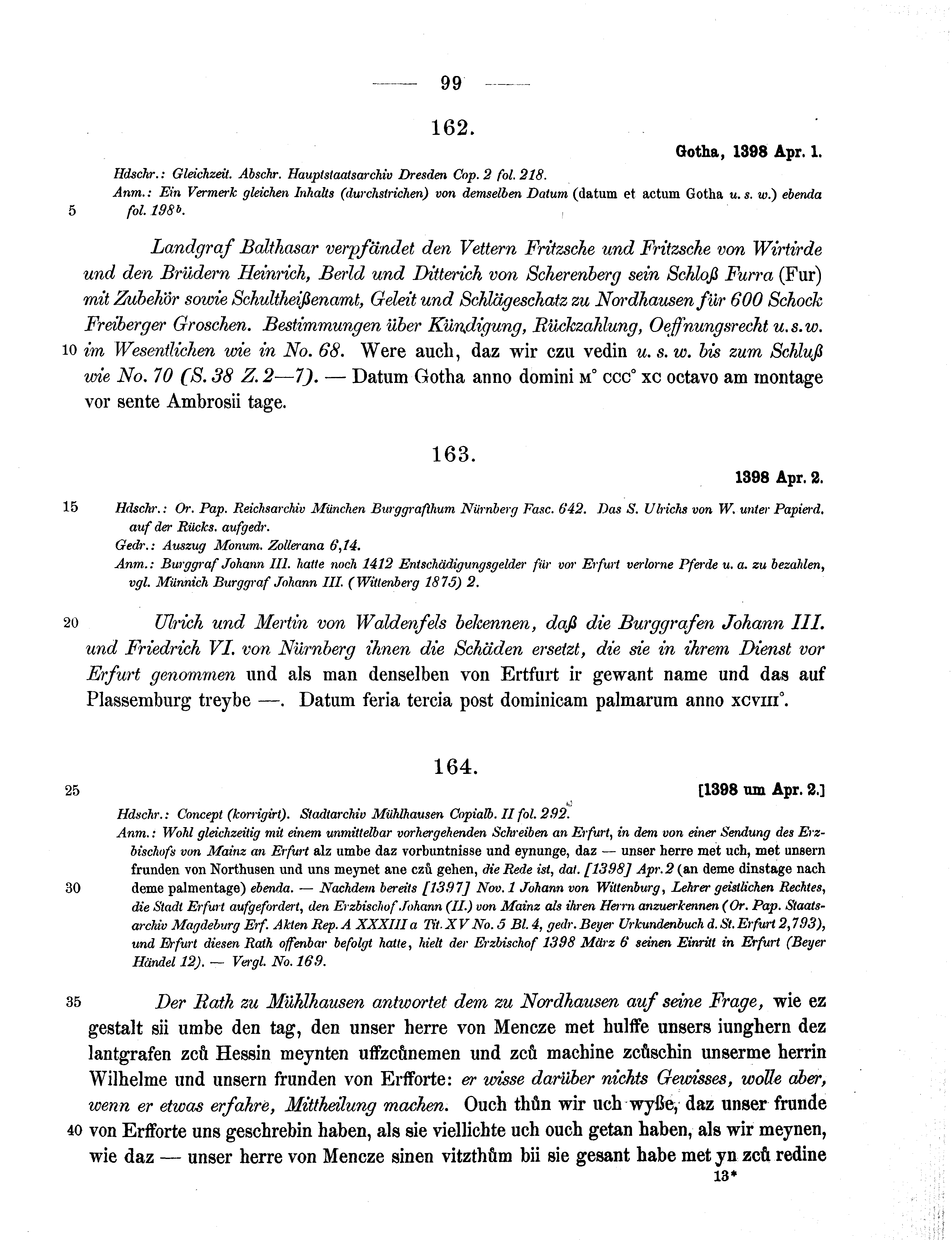 Historische Urkunde Seite 99 aus Band cds1b2