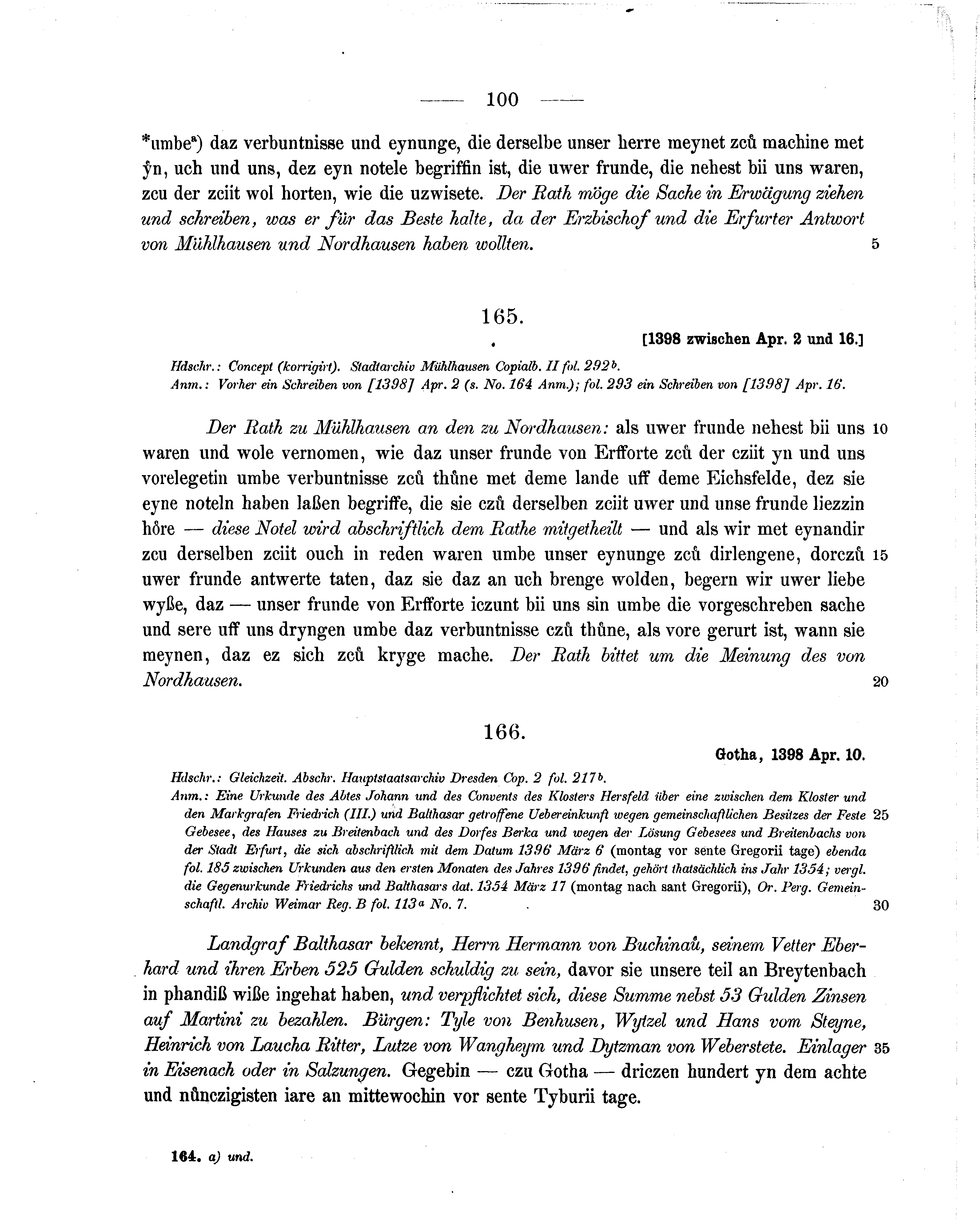 Historische Urkunde Seite 100 aus Band cds1b2