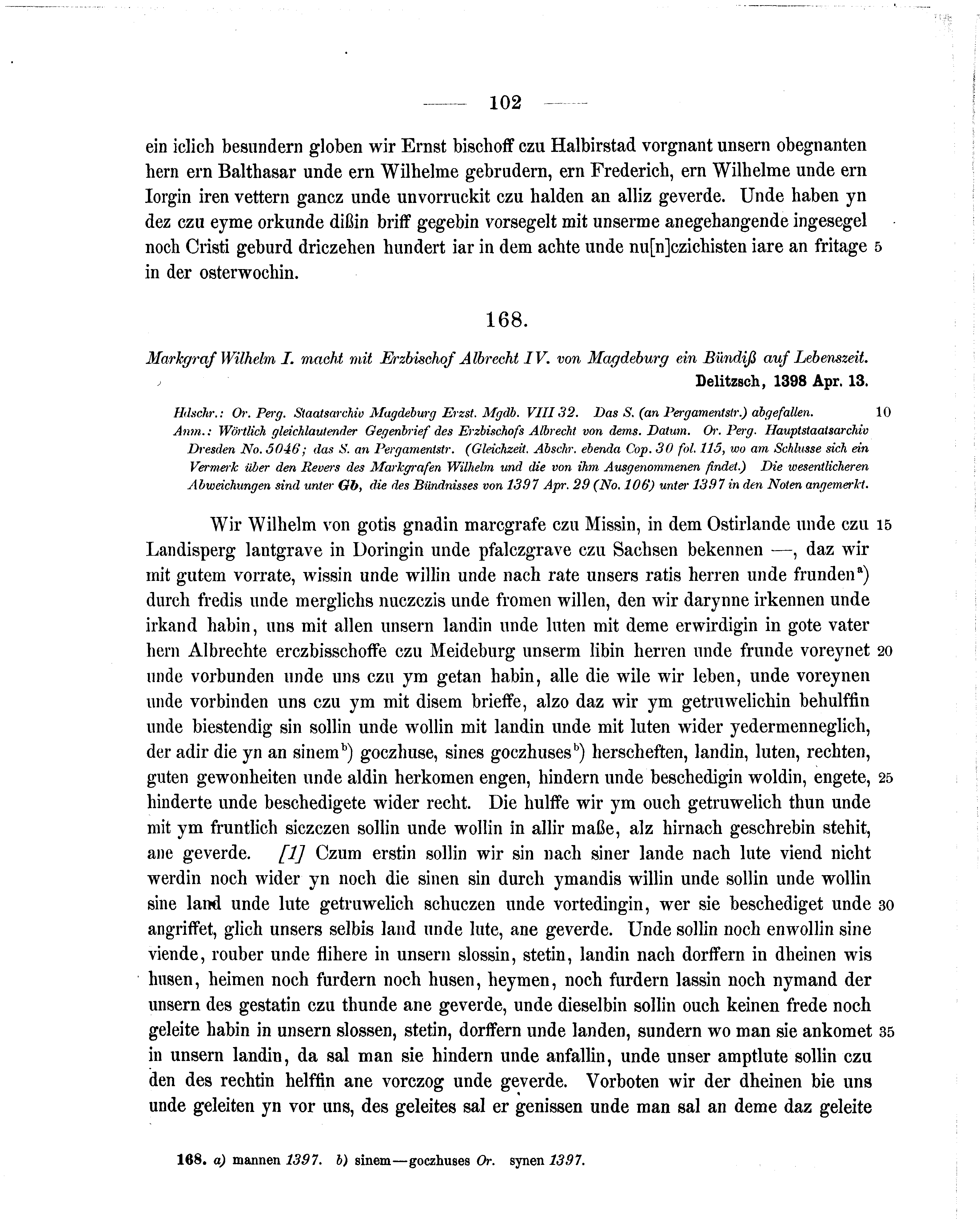 Historische Urkunde Seite 102 aus Band cds1b2