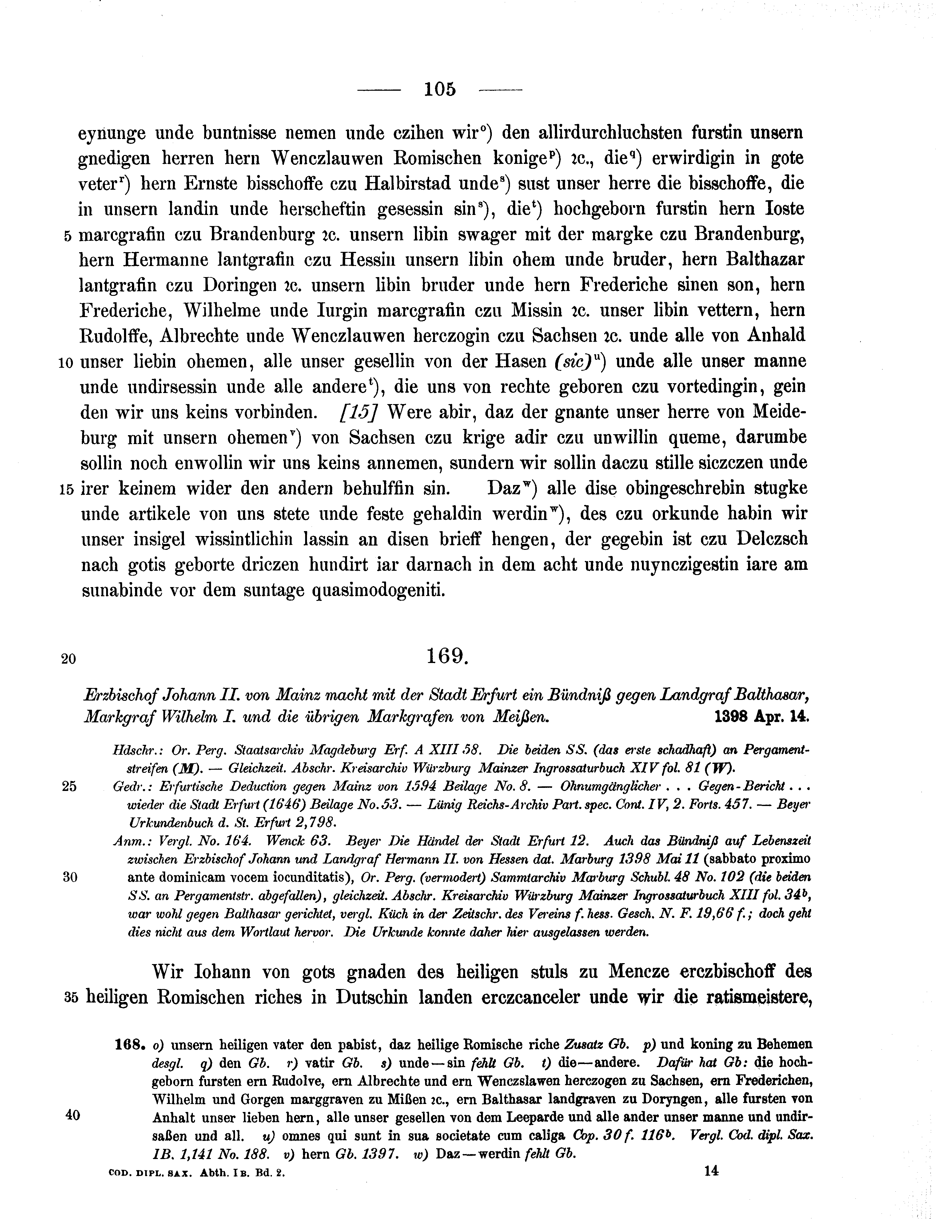 Historische Urkunde Seite 105 aus Band cds1b2